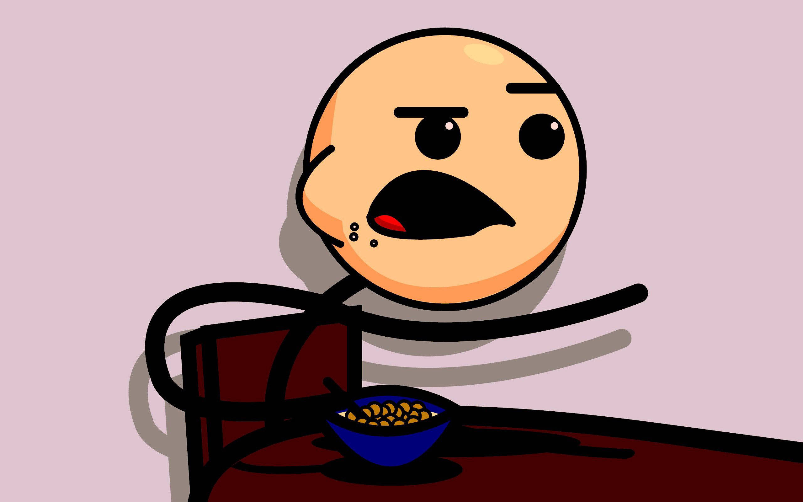 cereal guy meme, cartoon stick figure, bald head, 2K Desktop Wallpaper