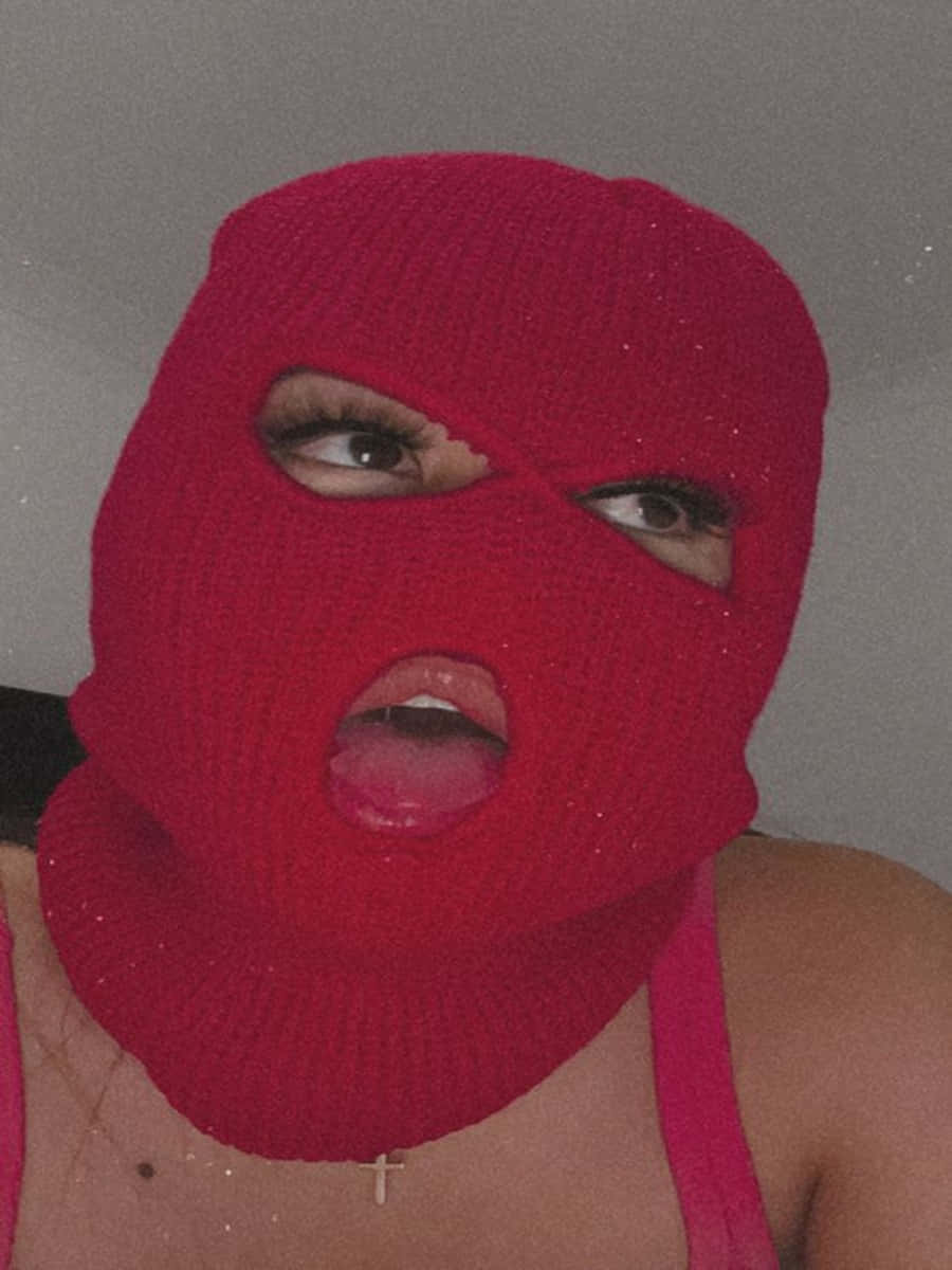pink knitted ski mask, glittery red knit balaclava, eyes and mouth cutouts, SD Phone Wallpaper