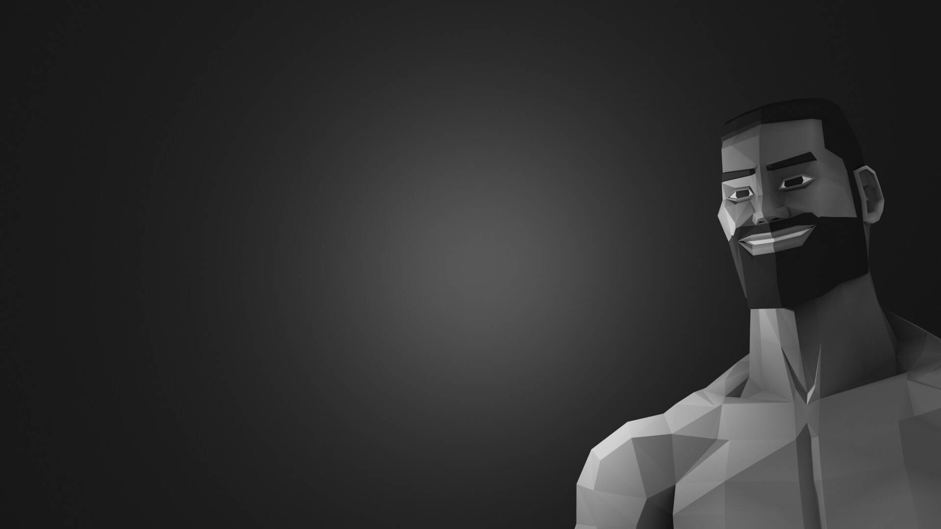 sharp edged giga chad, low-poly style, bearded man, Full HD Desktop Wallpaper