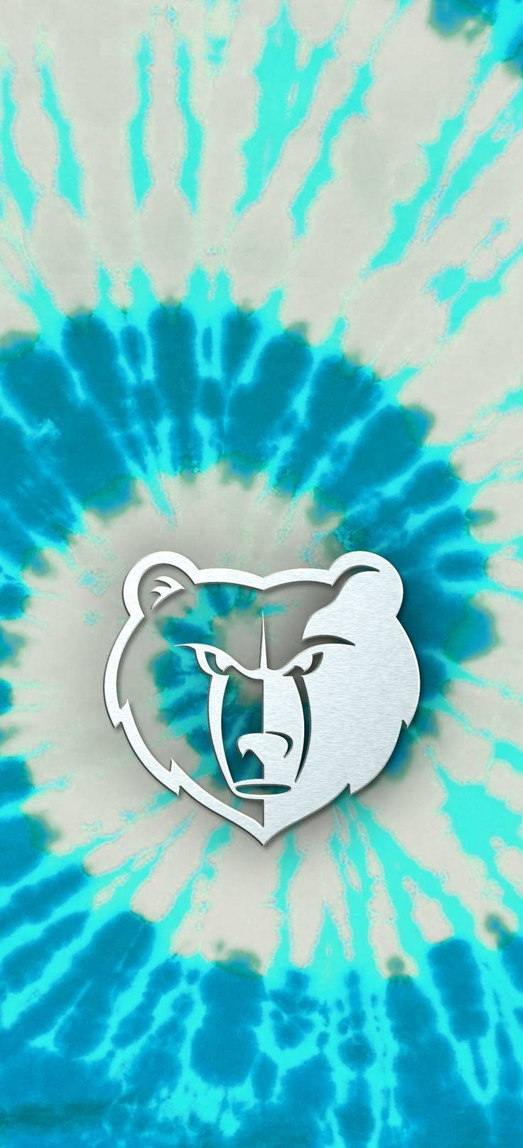 Memphis Grizzlies Logo, silver bear head, vibrant blue and white tie-dye background, HD Phone Wallpaper