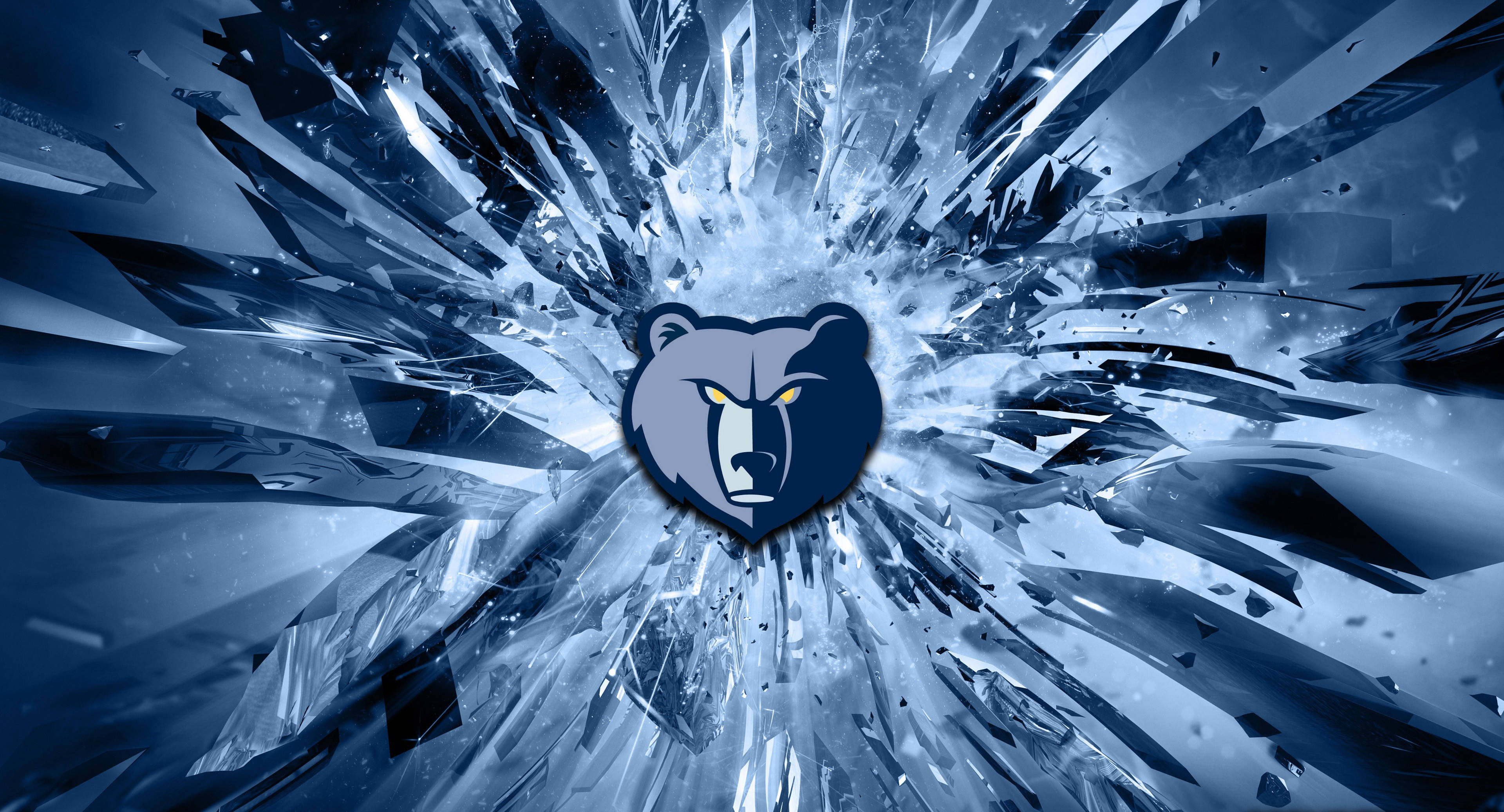 Memphis Grizzlies Logo, icy blue tones, glowing yellow eyes, 4K Desktop Wallpaper