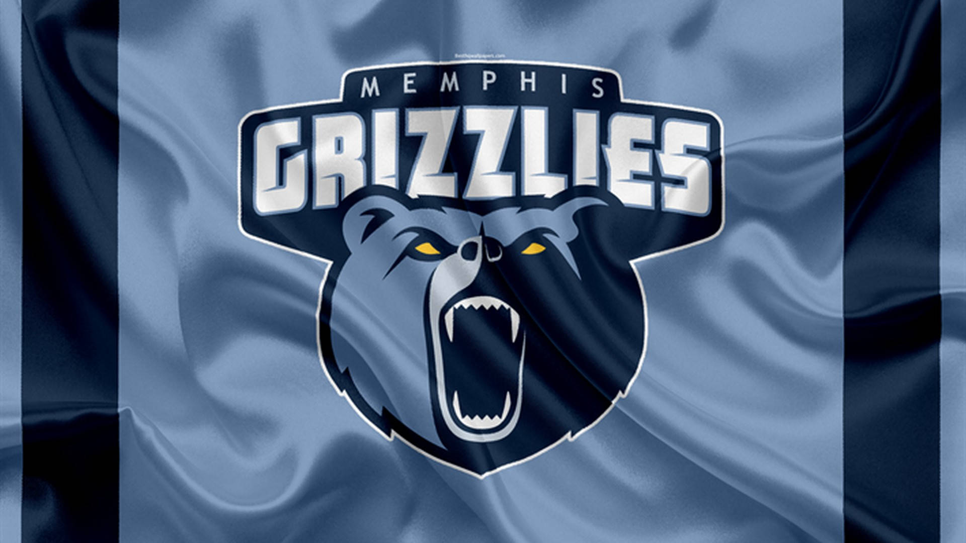 Memphis Grizzlies, logo, rippling blue satin flag, Full HD Desktop Wallpaper