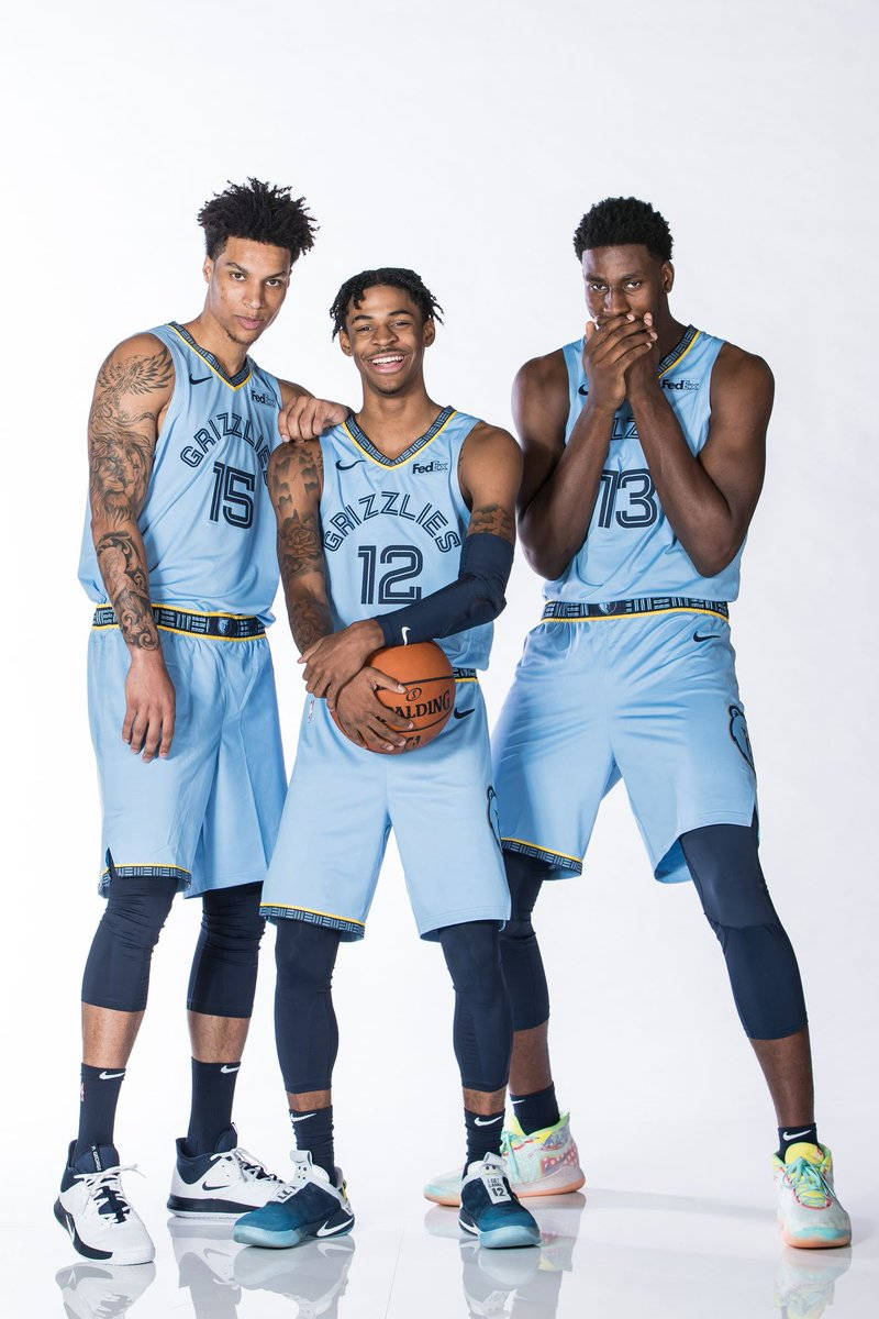 Memphis Grizzlies, light blue uniforms, white studio background, SD Phone Wallpaper