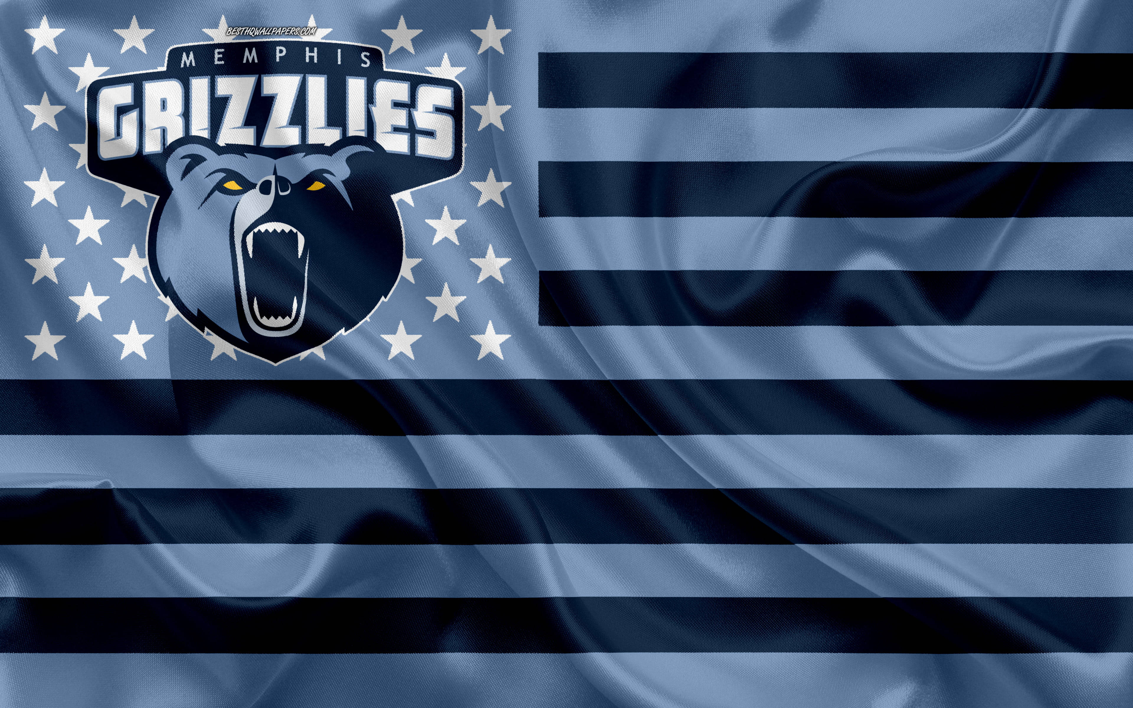 Memphis Grizzlies, bear logo, blue flag, 4K Desktop Wallpaper