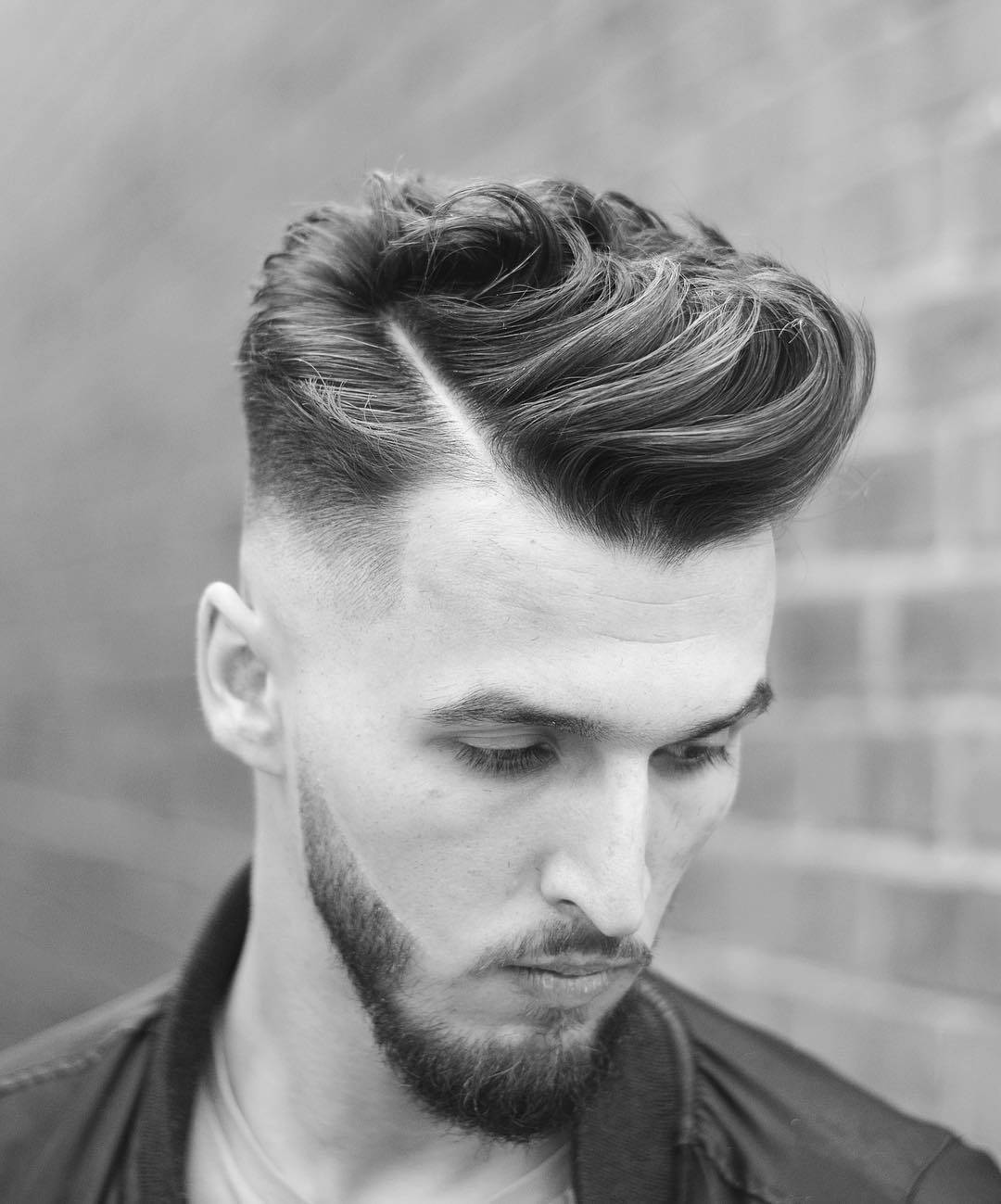side part men hair style, black and white portrait, fade haircut, HD Phone Wallpaper