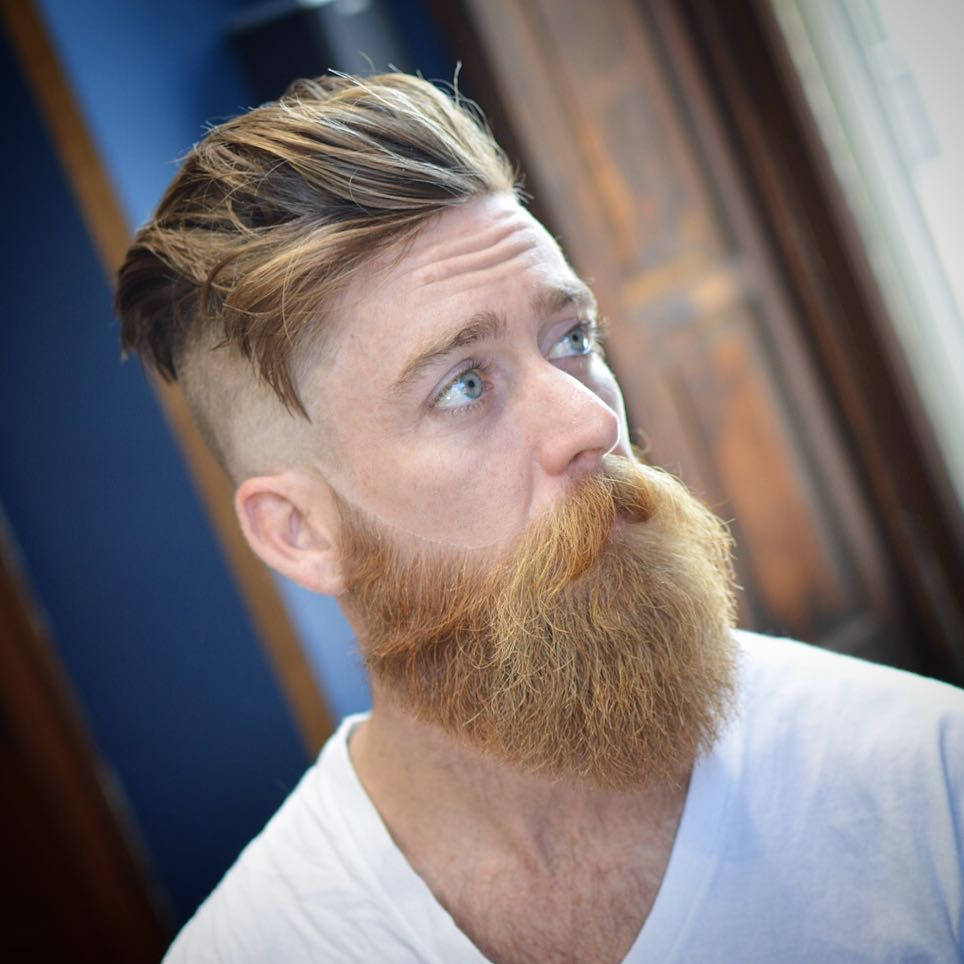 ginger beard, undercut men hair style, wooden door, SD Desktop Wallpaper