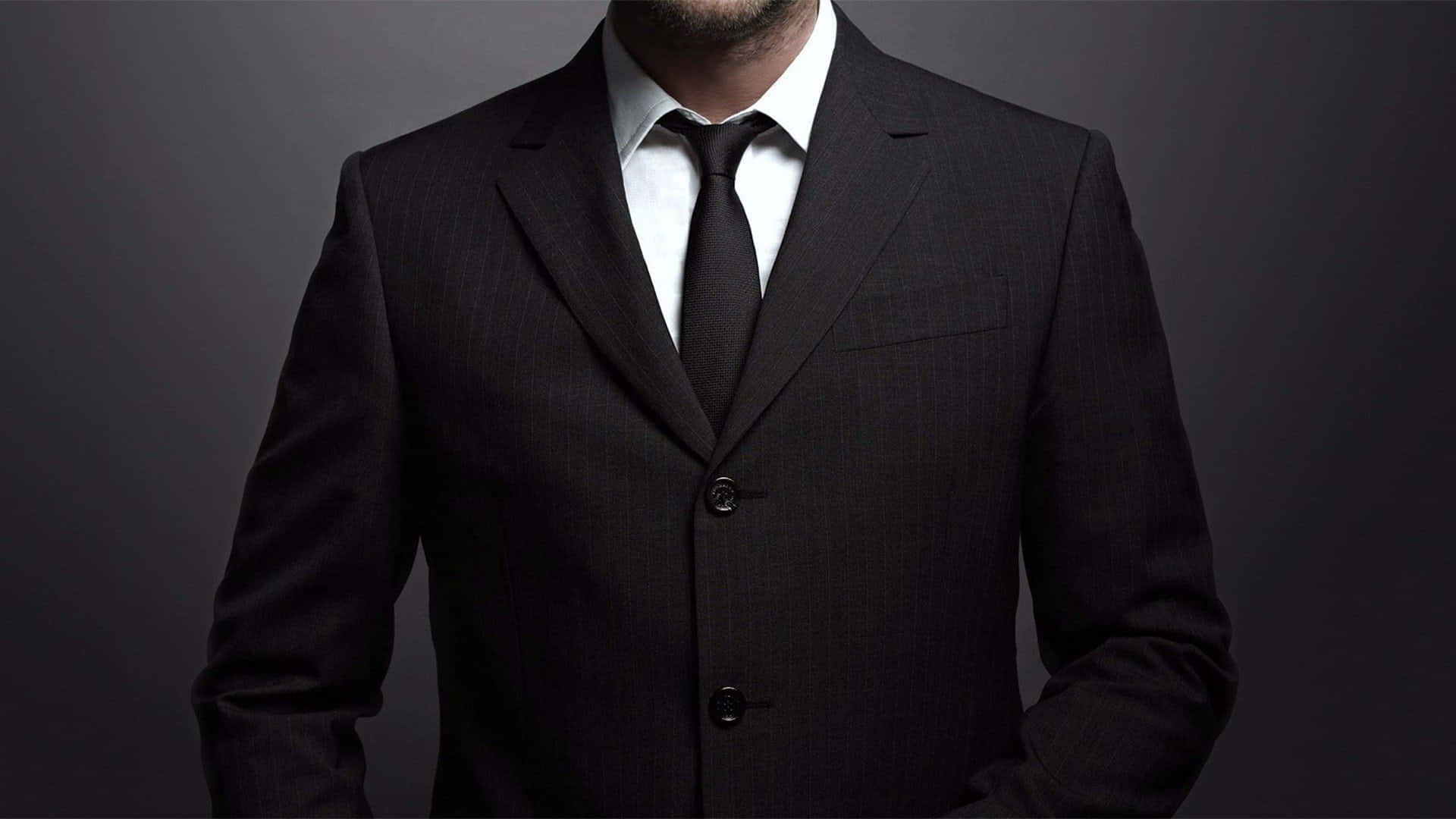 black pinstripe suit, black tie, dark gray studio background, Full HD Desktop Wallpaper