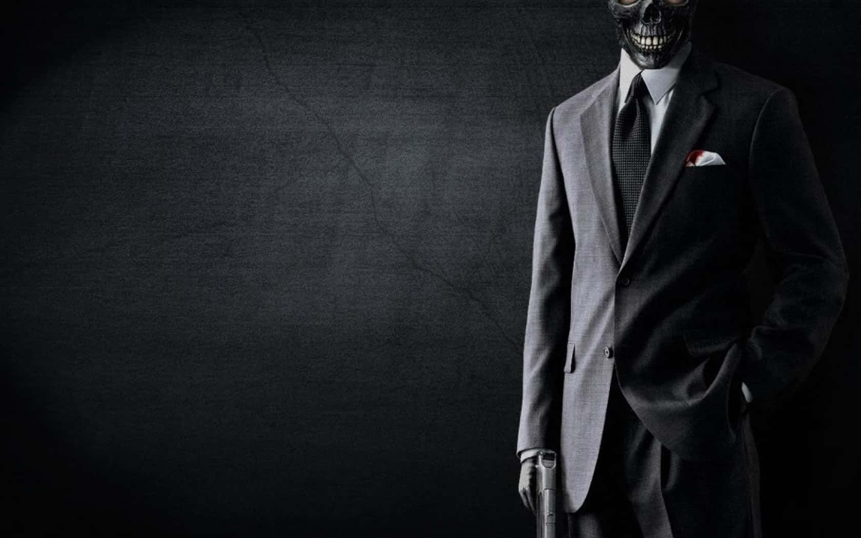 black mask, men suit, skull mask, HD Desktop Wallpaper