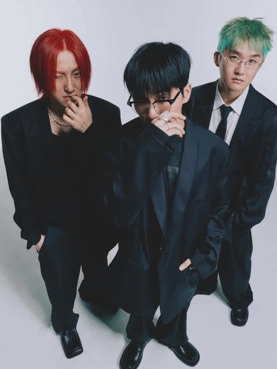 trendy trio in suits, black suits, white background, HD Phone Wallpaper