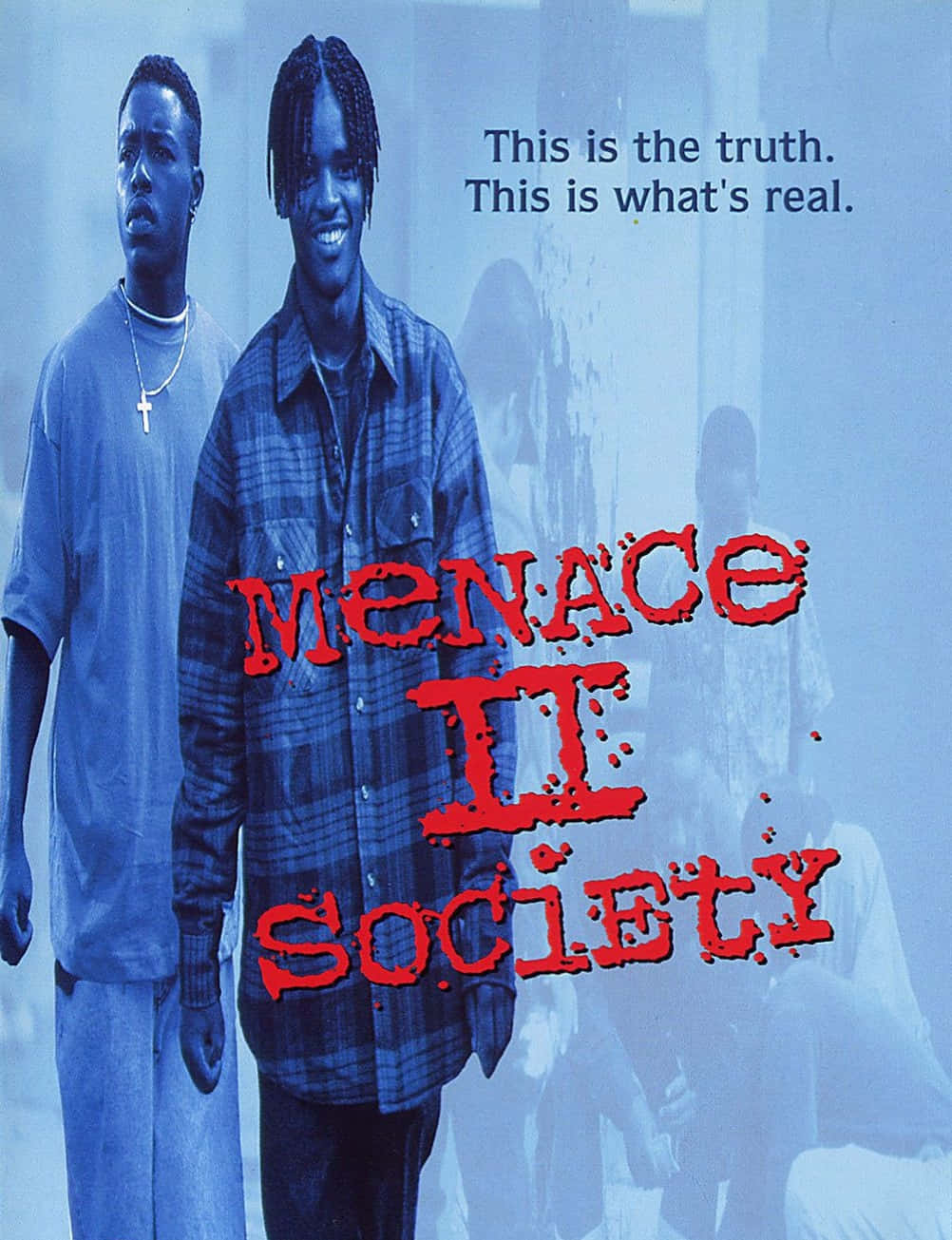Menace II Society, blue backdrop, red graffiti-style text, HD Phone Wallpaper