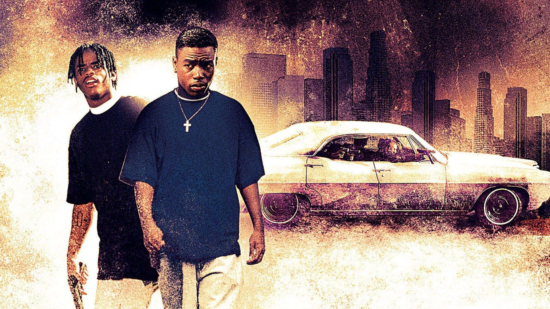 Menace Ii Society, classic car, gritty city skyline, Full HD Desktop Wallpaper