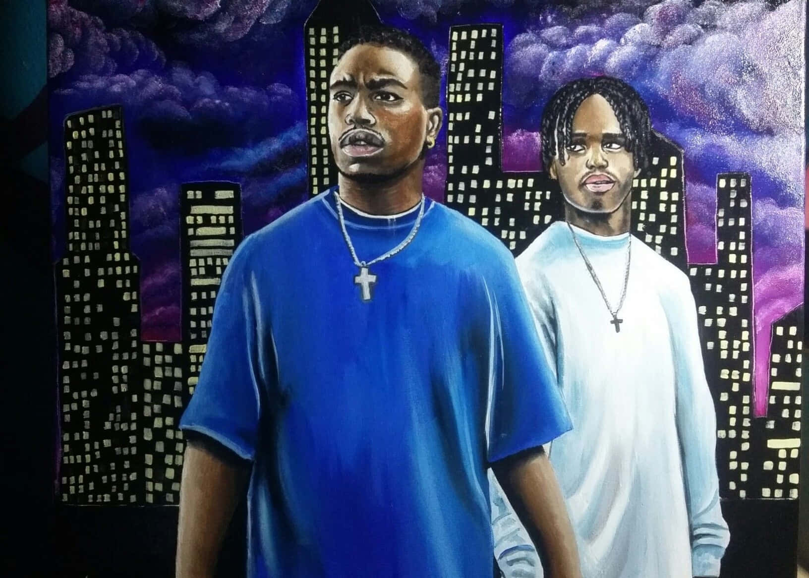 Menace II Society, blue and white shirts, purple twilight sky, HD Desktop Wallpaper