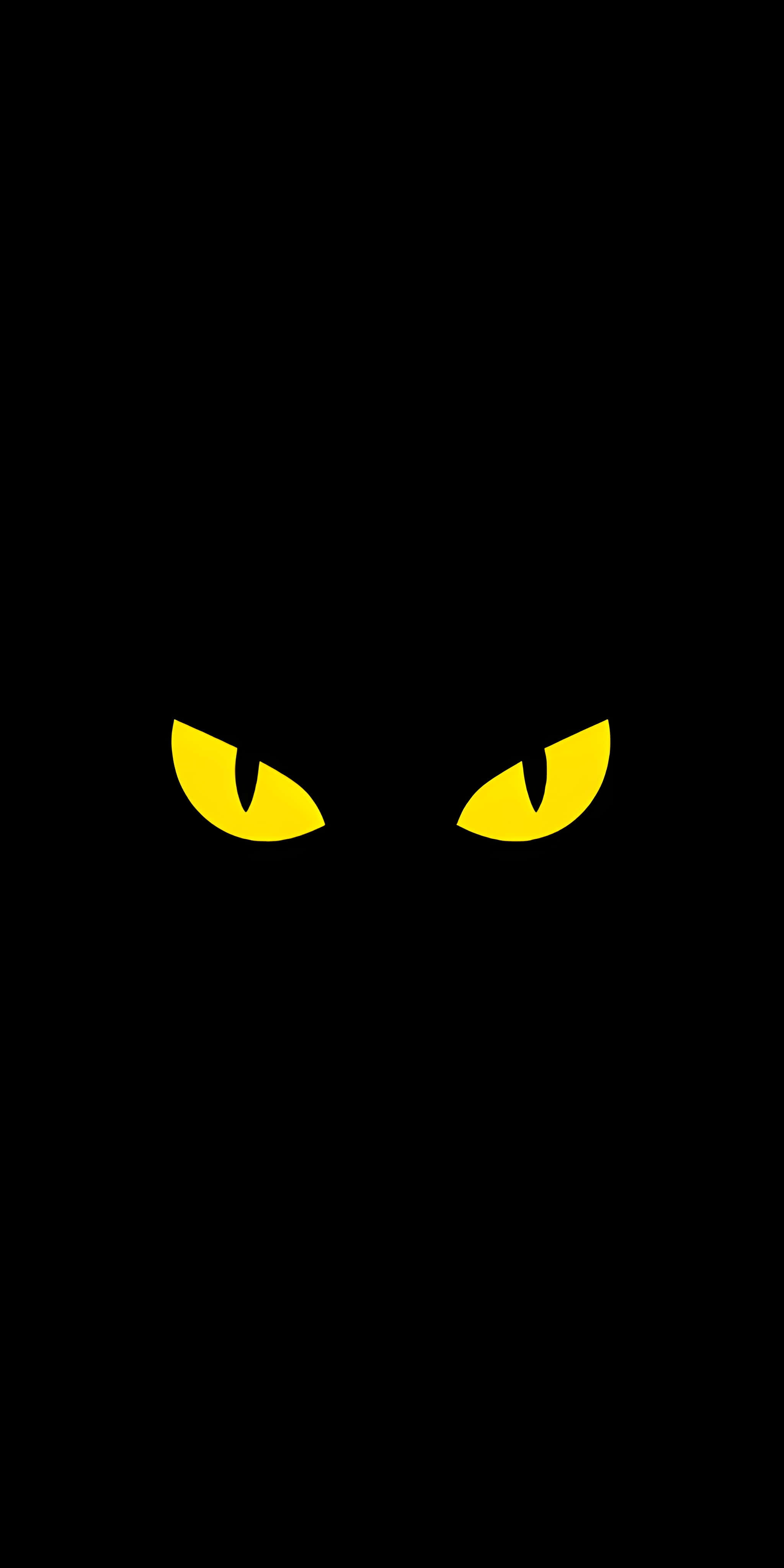 angry yellow beast eyes, glowing yellow feline eyes, absolute darkness, 4K Phone Wallpaper