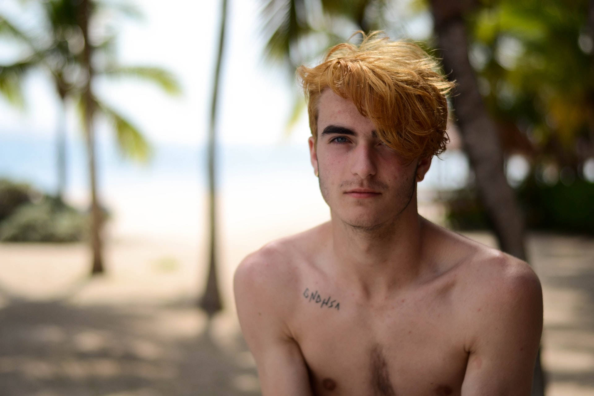ginger hair, tattoo, bright tropical sun, Full HD Desktop Wallpaper