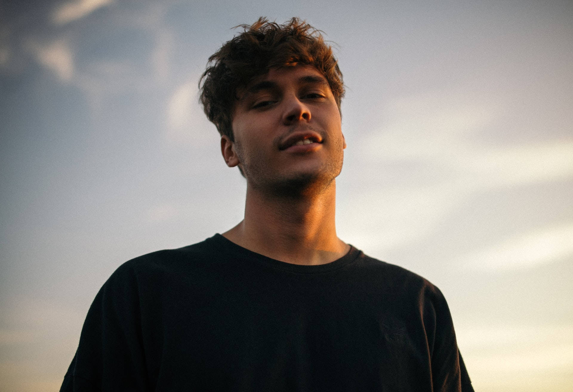 curly bowl cut, warm sunset sky, soft clouds, Full HD Desktop Wallpaper