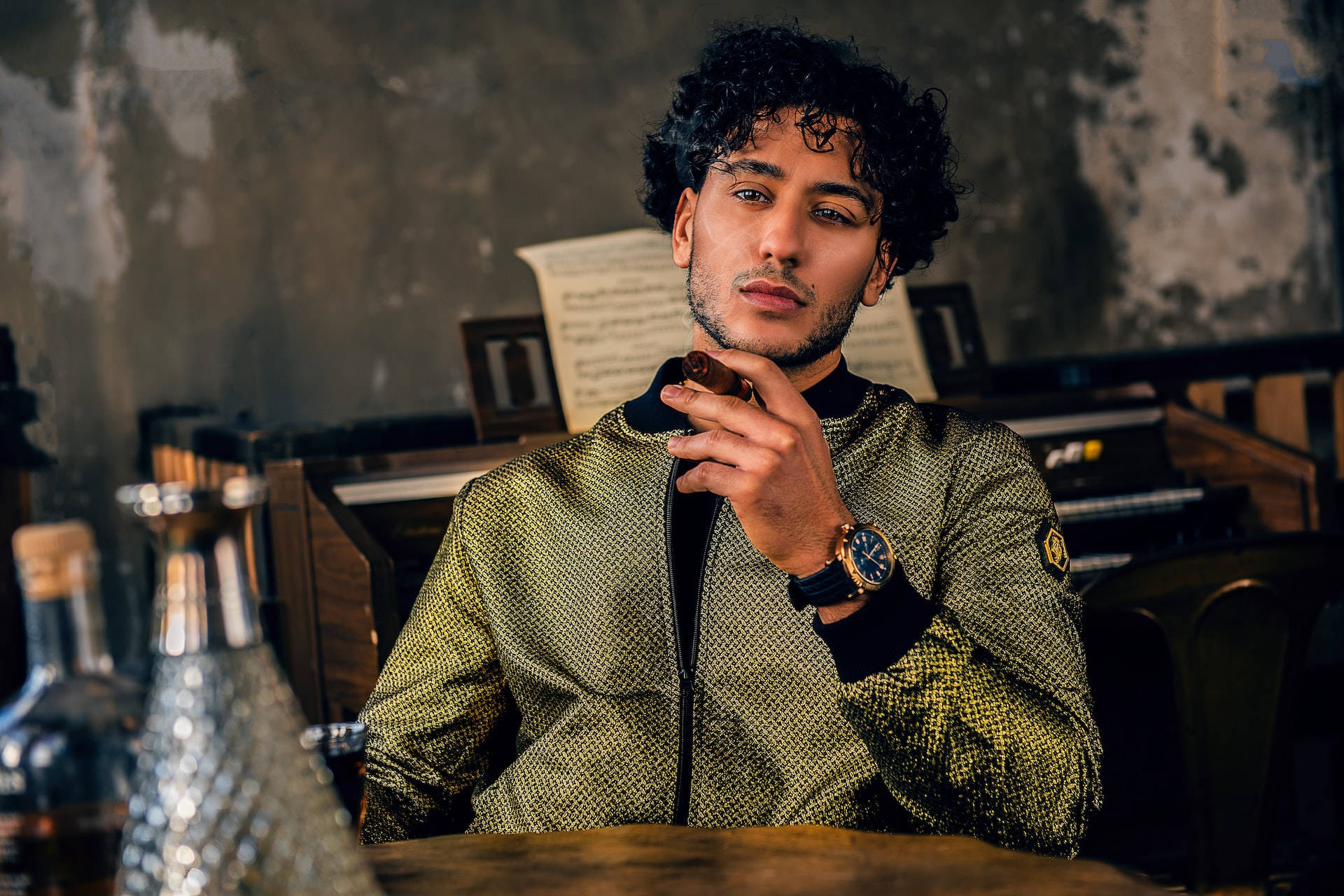 mens haircut, curly caesar, wooden table, Full HD Desktop Wallpaper