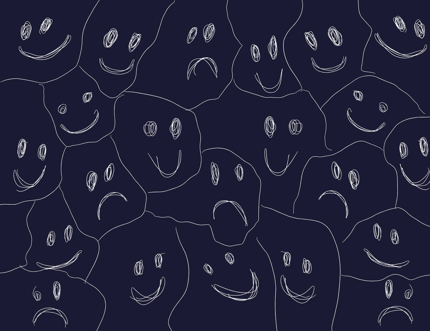white line-drawn, smiling and frowning faces, dark navy background, HD Desktop Wallpaper