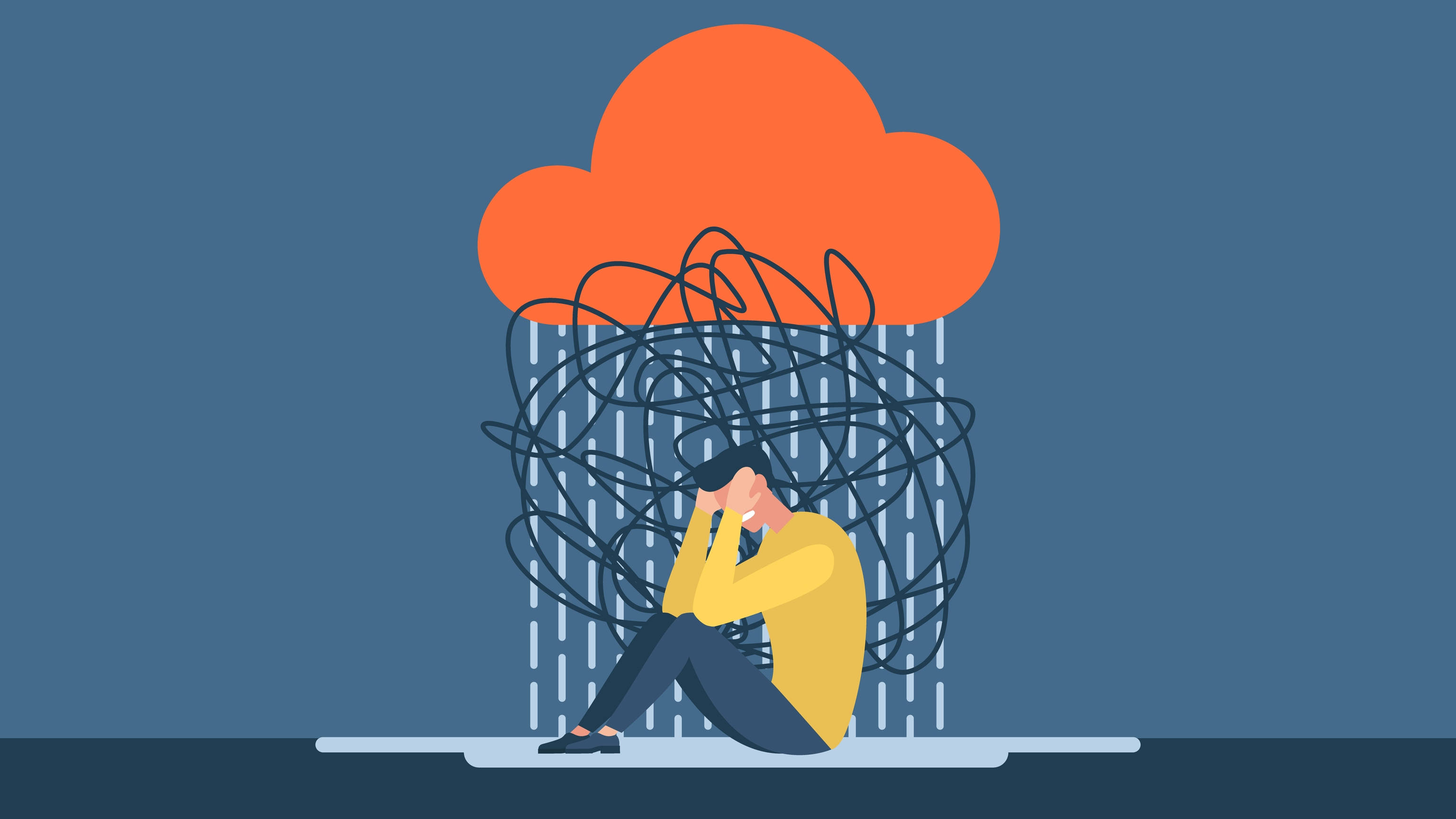 anxious person, orange cloud, tangled lines, 2K Desktop Wallpaper