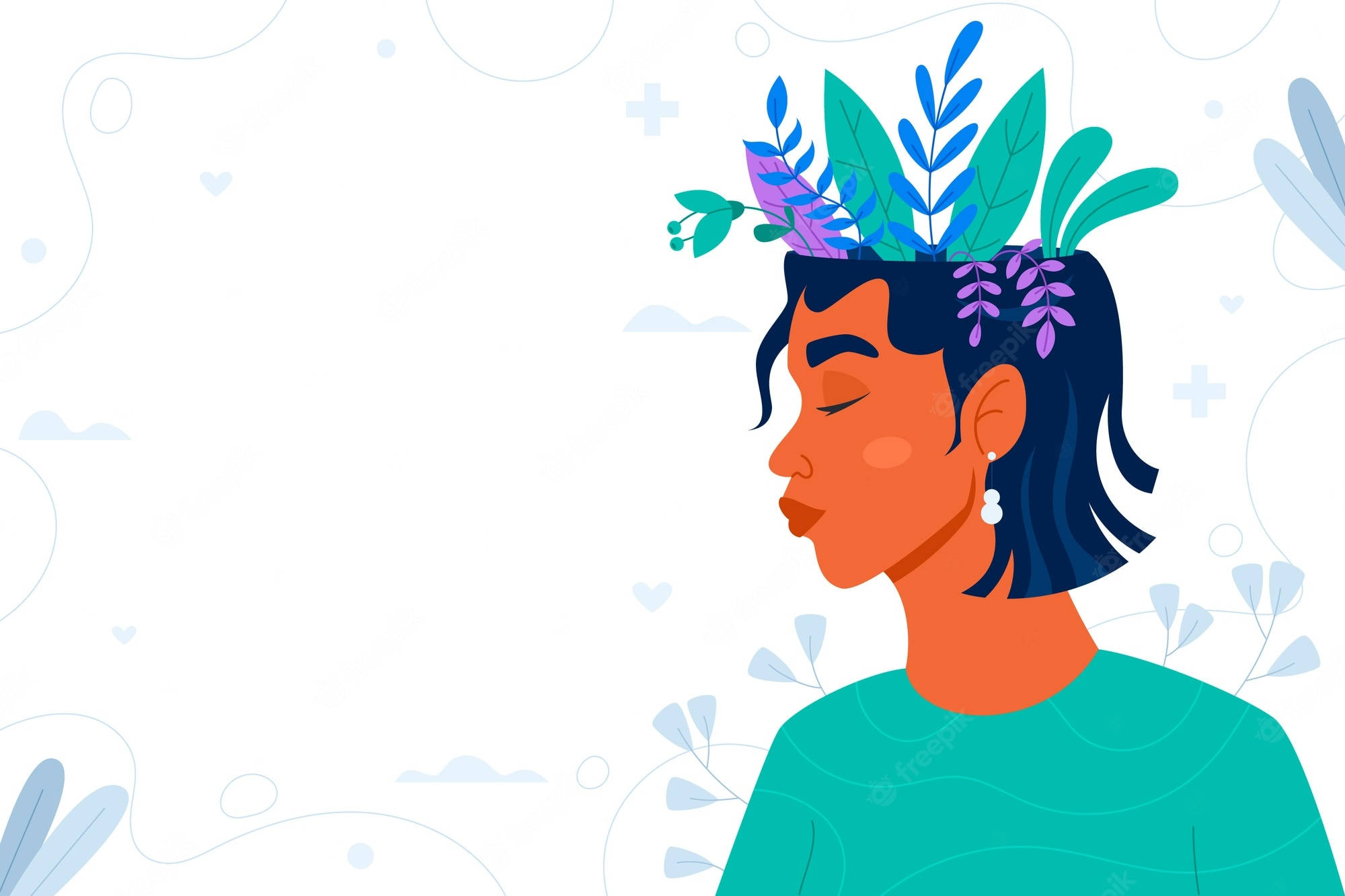 floral crown, green blue and purple leaves, minimalist digital illustration, Full HD Desktop Wallpaper