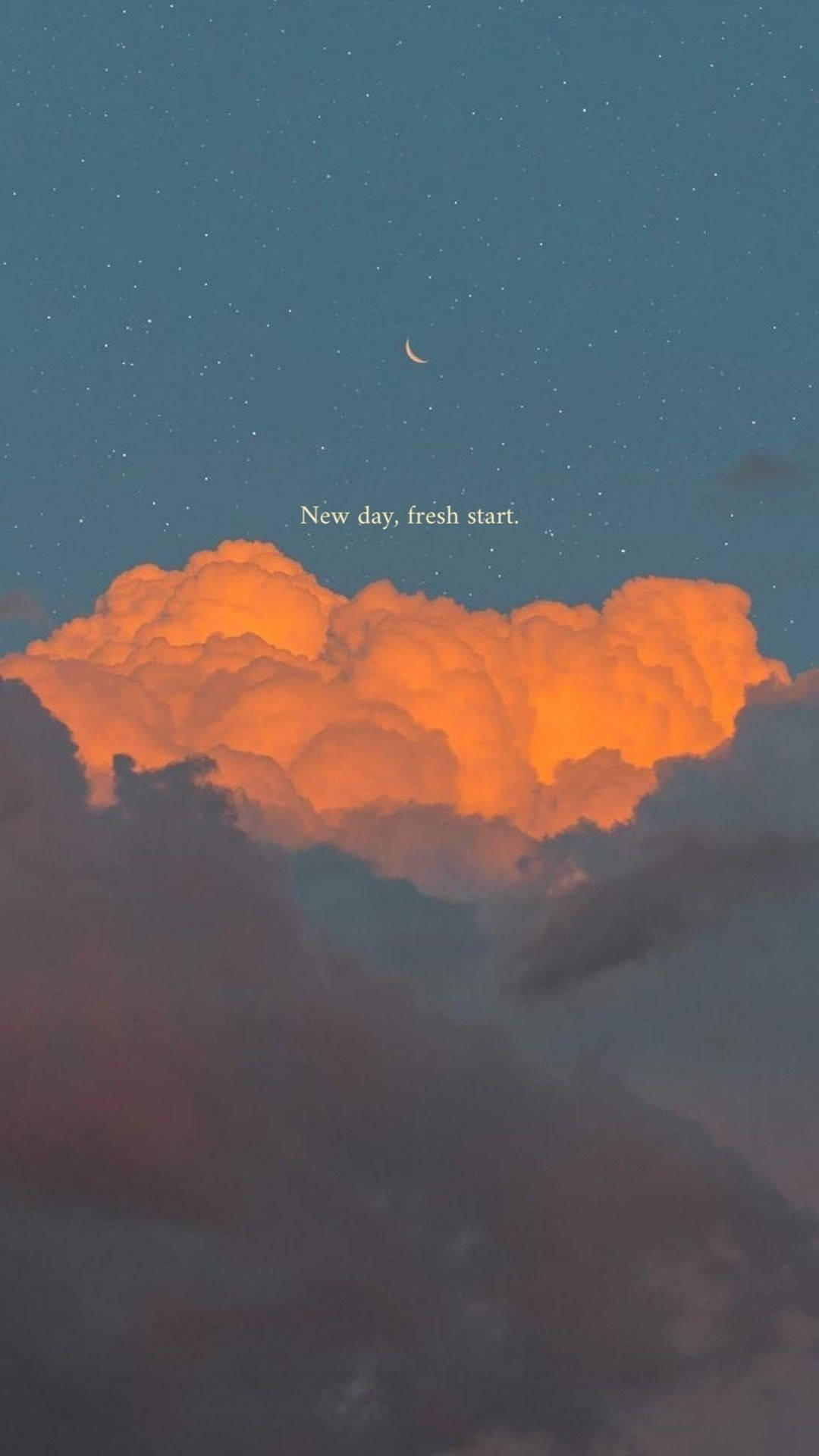 crescent moon, stars, fiery orange clouds, Full HD Phone Wallpaper