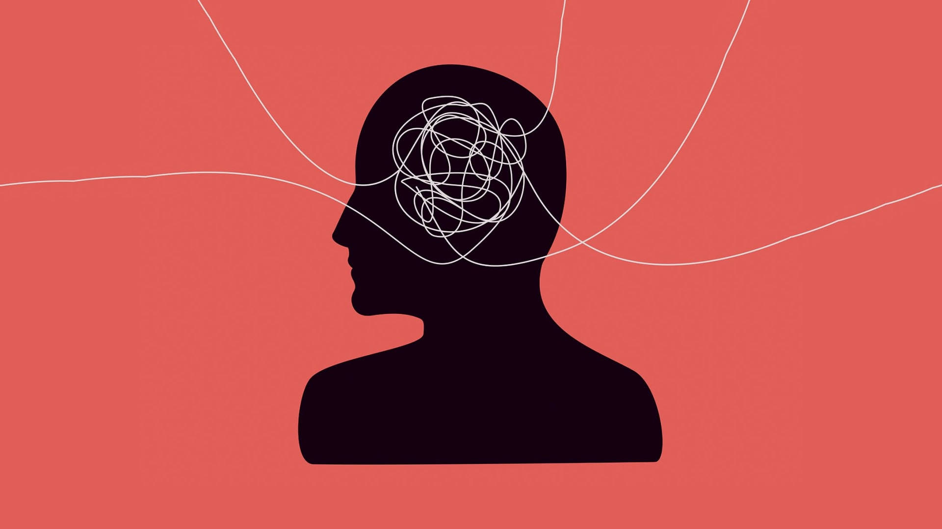 anxious man, whirlwind of thoughts, tangled white lines, Full HD Desktop Wallpaper