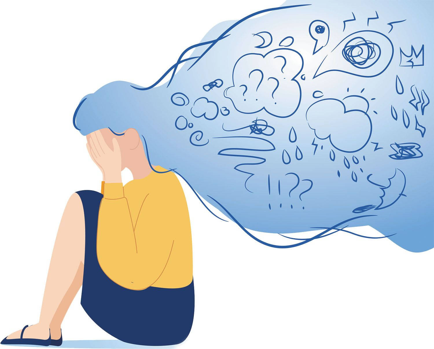 anxious mind, swirling blue thought bubble, question marks, HD Desktop Wallpaper