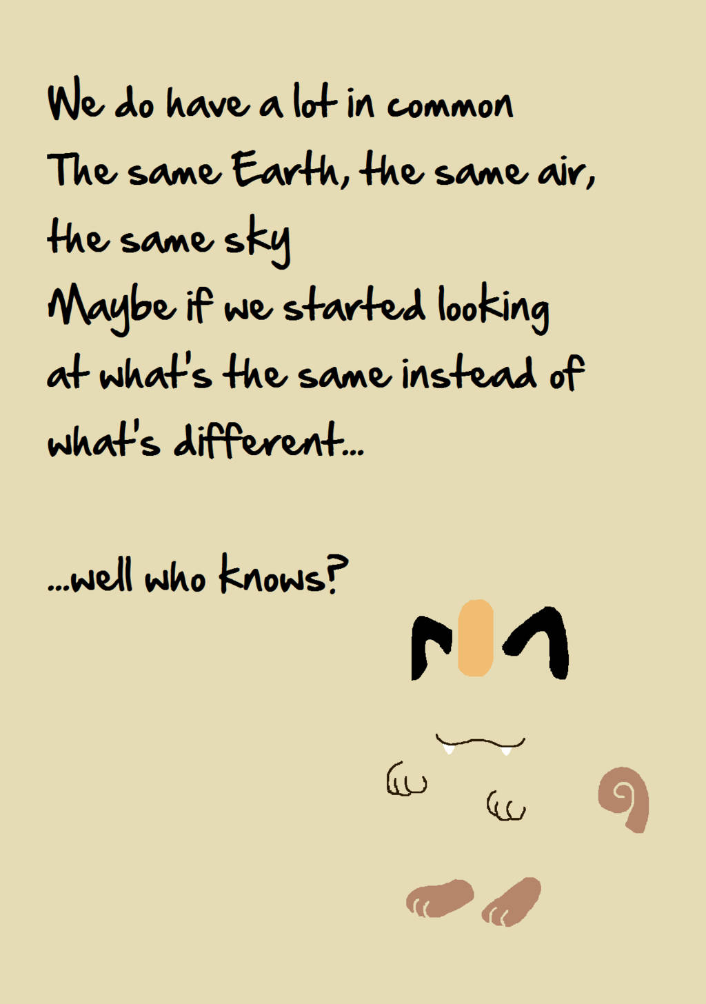 Minimalist Meowth, cat face, text about shared Earth and sky, HD Phone Wallpaper