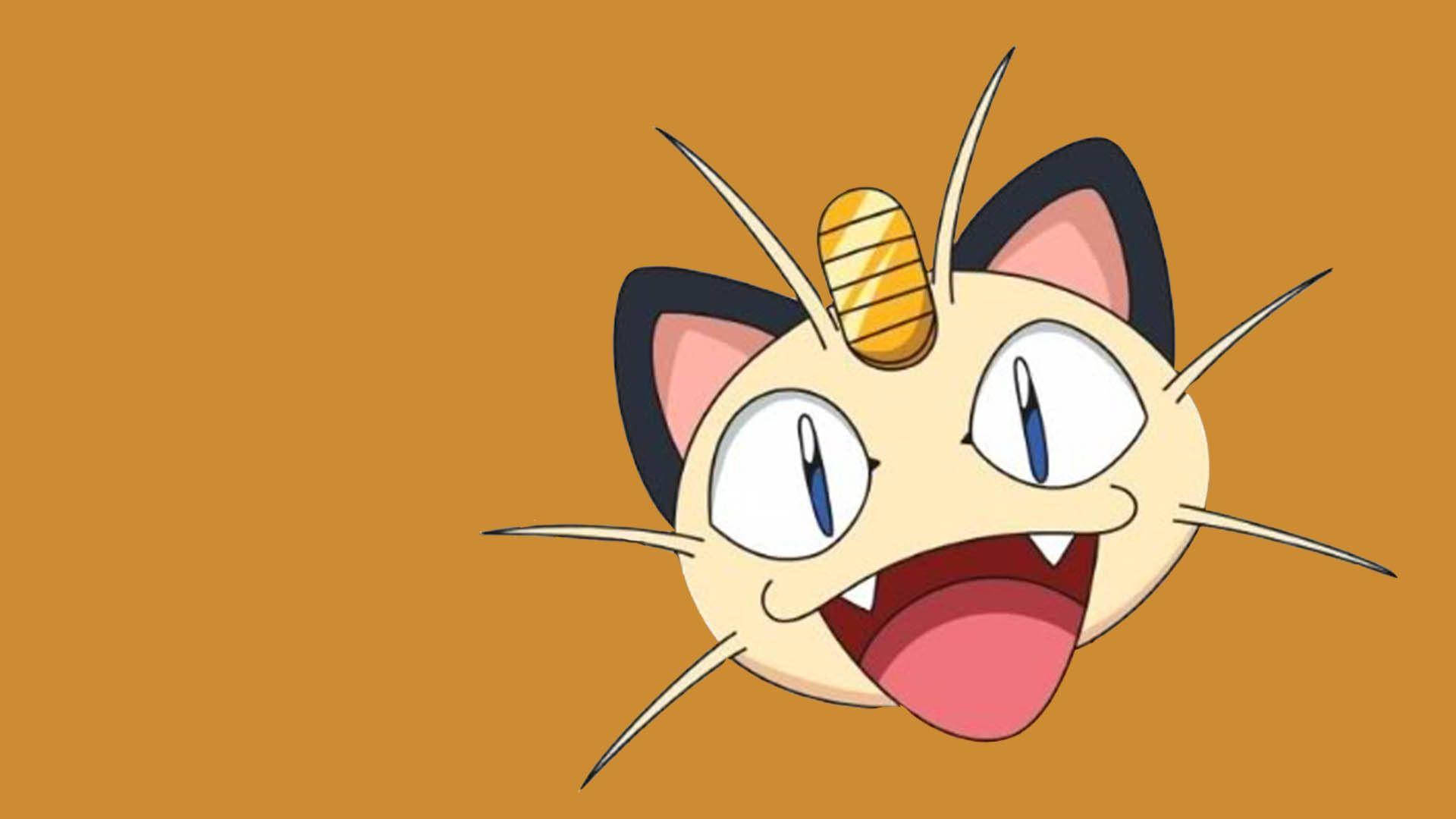 Meowth, orange backdrop, golden horn, Full HD Desktop Wallpaper