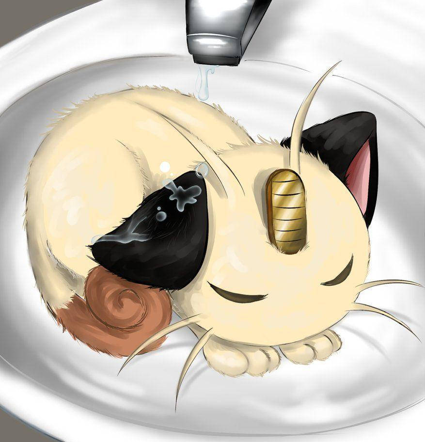 Meowth, golden horn, sink, SD Phone Wallpaper
