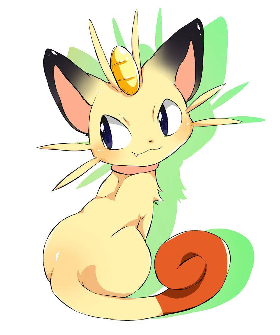 Meowth, yellow cat-like Pokémon, golden horn, SD Phone Wallpaper