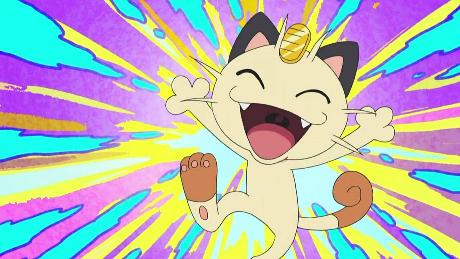 Meowth, anime cat-like creature, golden horn, Full HD Desktop Wallpaper