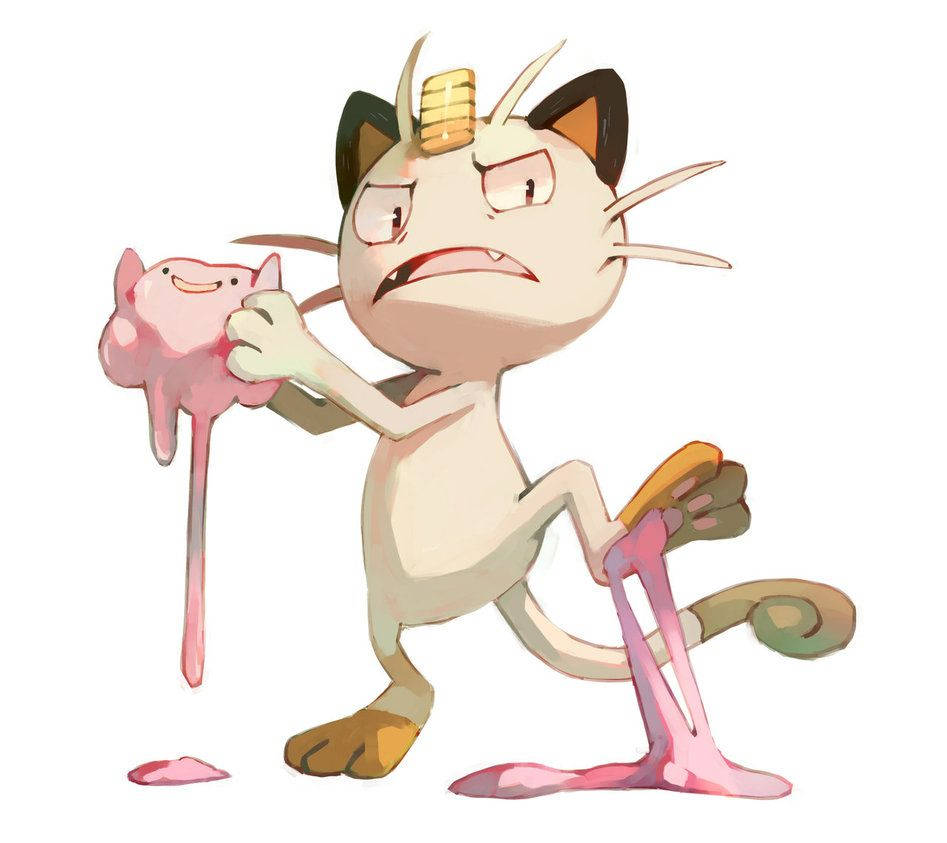 Meowth, pink goop, golden horn, SD Desktop Wallpaper