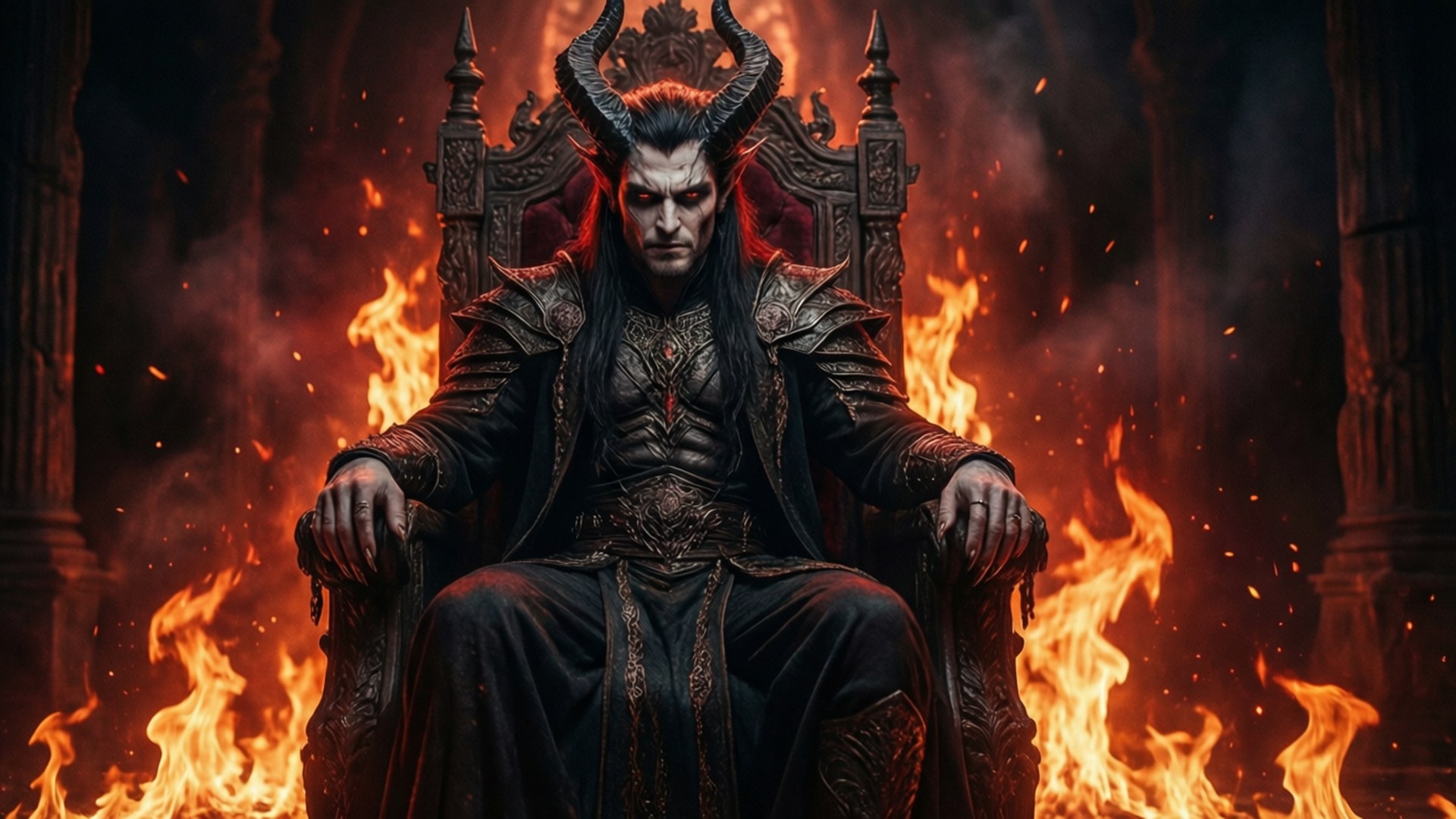 Mephisto Pheles, fiery throne, dramatic lighting, Full HD Desktop Wallpaper