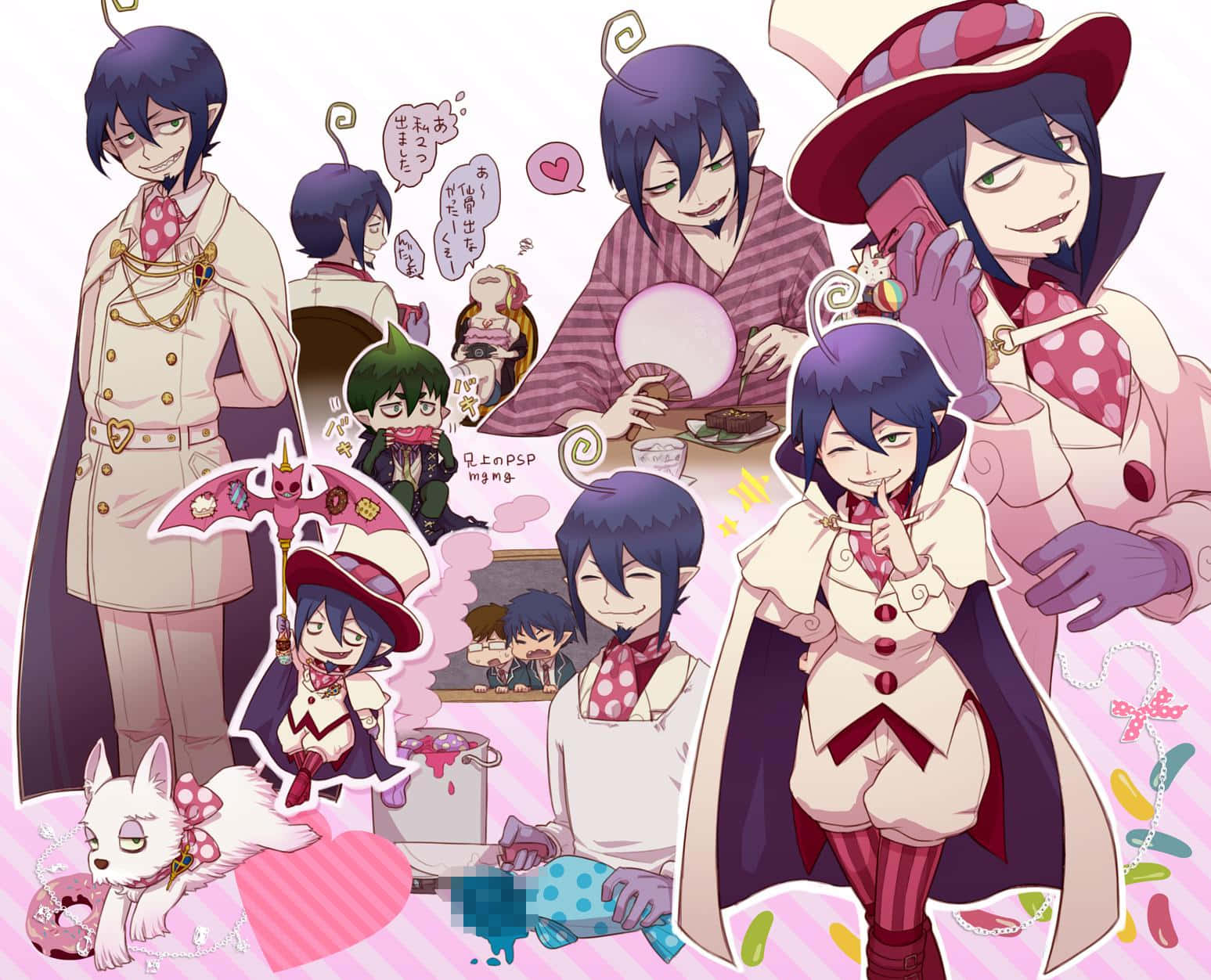 Mephisto Pheles, whimsical pink and purple outfits, small white dog, HD Desktop Wallpaper