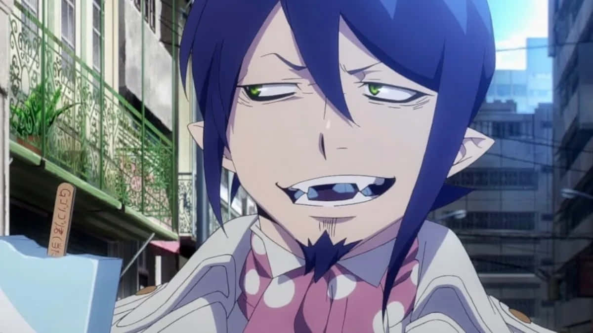 Mephisto Pheles, blue-haired, green eyes, SD Desktop Wallpaper