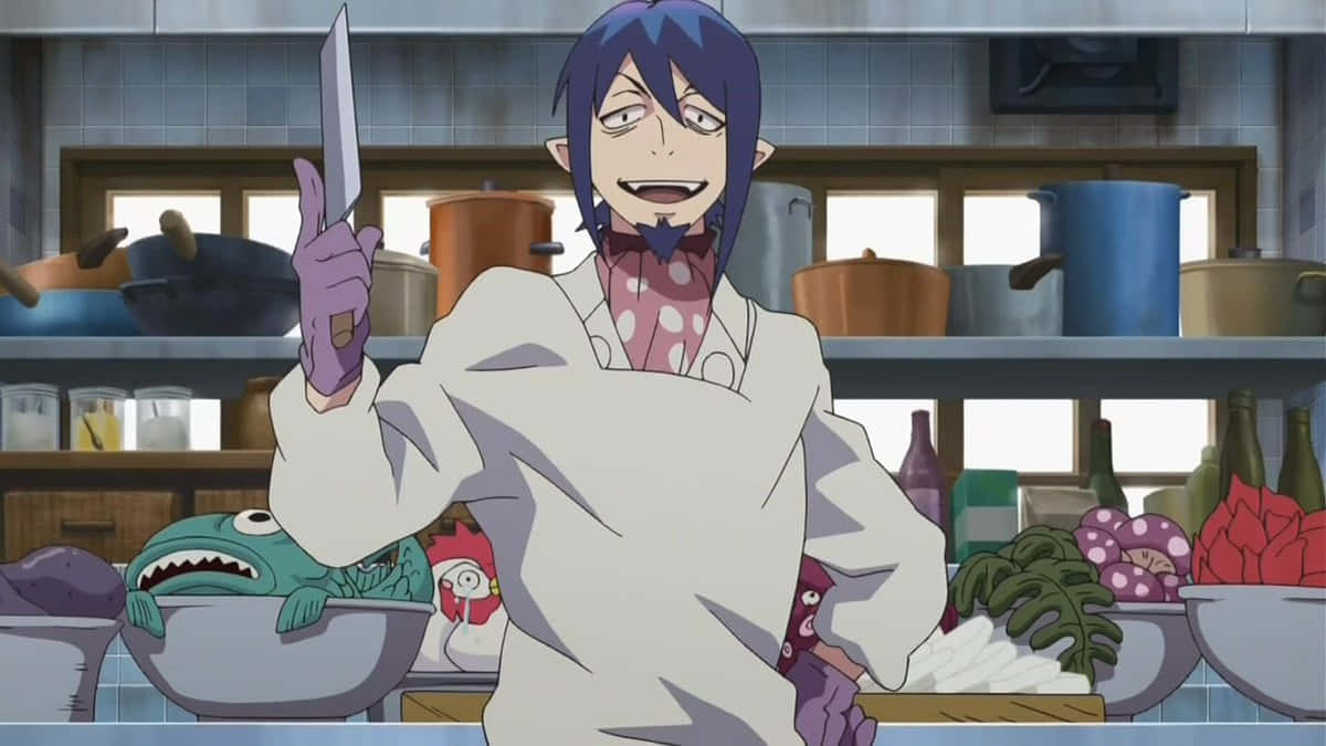 Mephisto Pheles, purple hair, gloves, SD Desktop Wallpaper