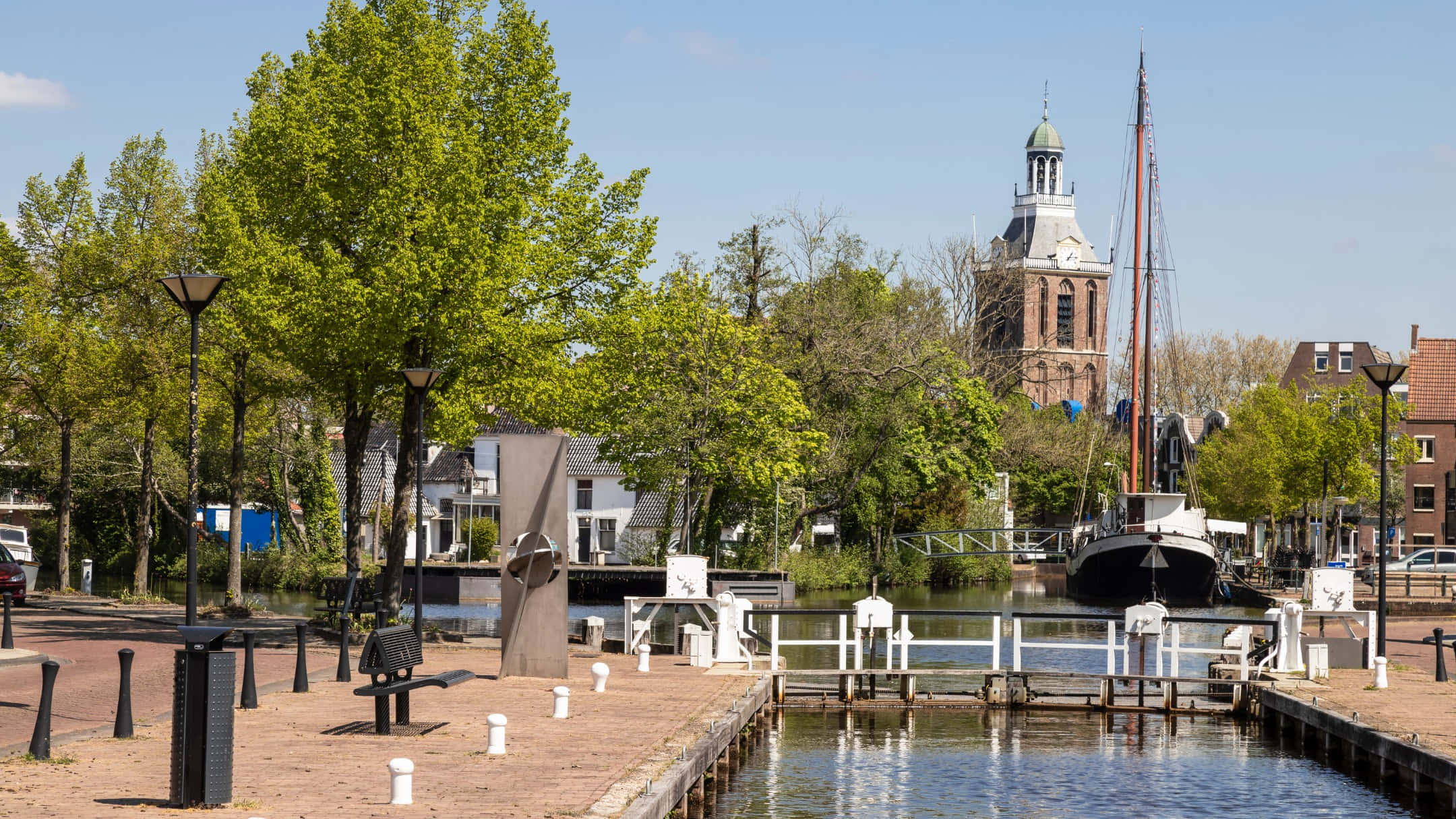 Meppel, waterfront, historic church, Full HD Desktop Wallpaper