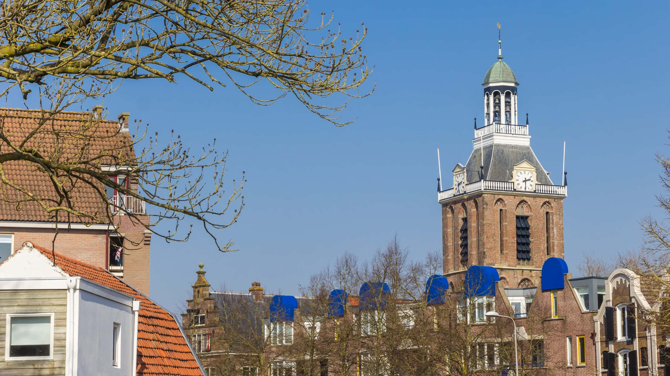 Meppel, historic church tower, green dome, Full HD Desktop Wallpaper