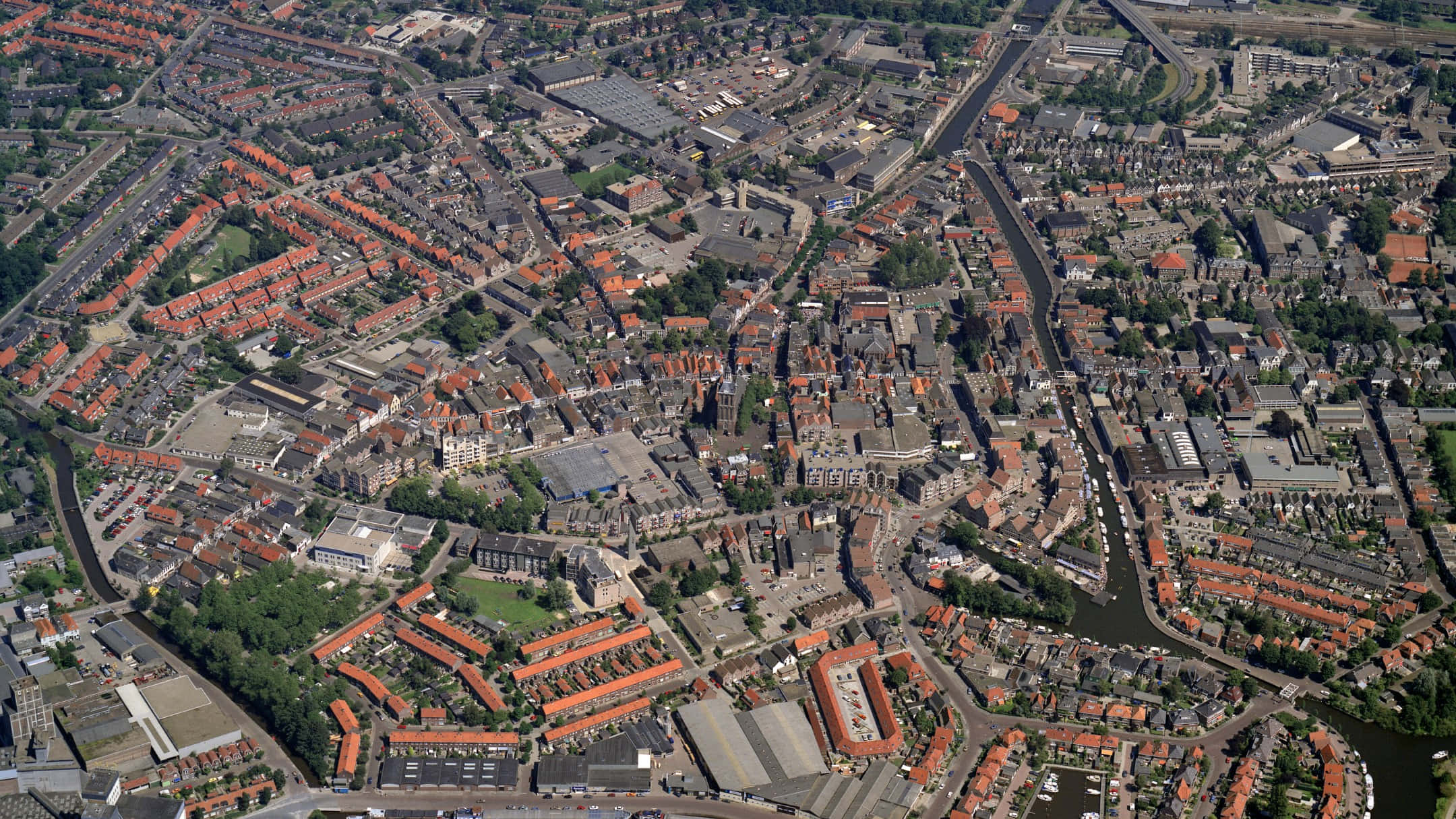 Meppel, aerial view, European city, Full HD Desktop Wallpaper