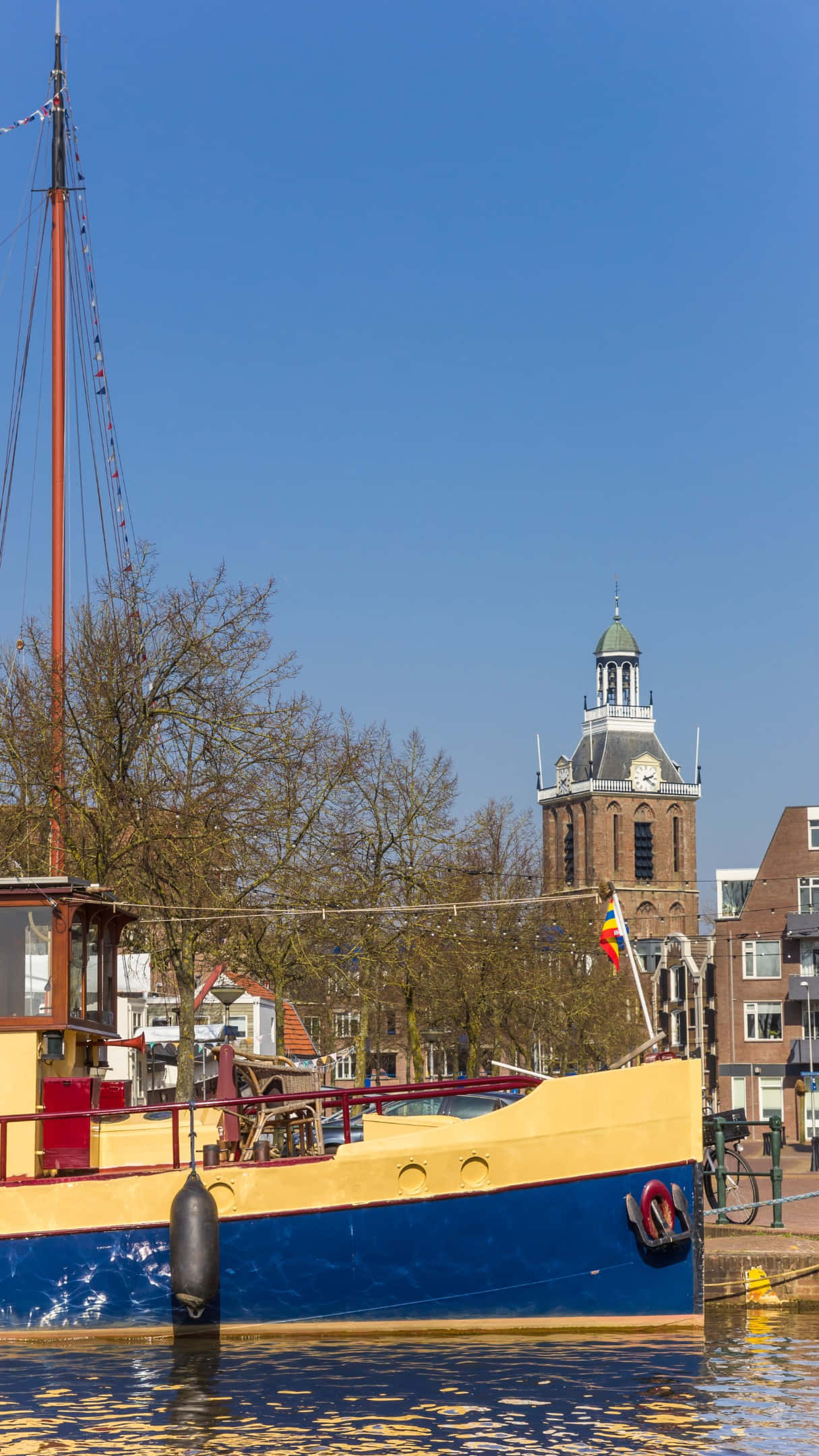 Meppel, historic church, boat, Full HD Phone Wallpaper