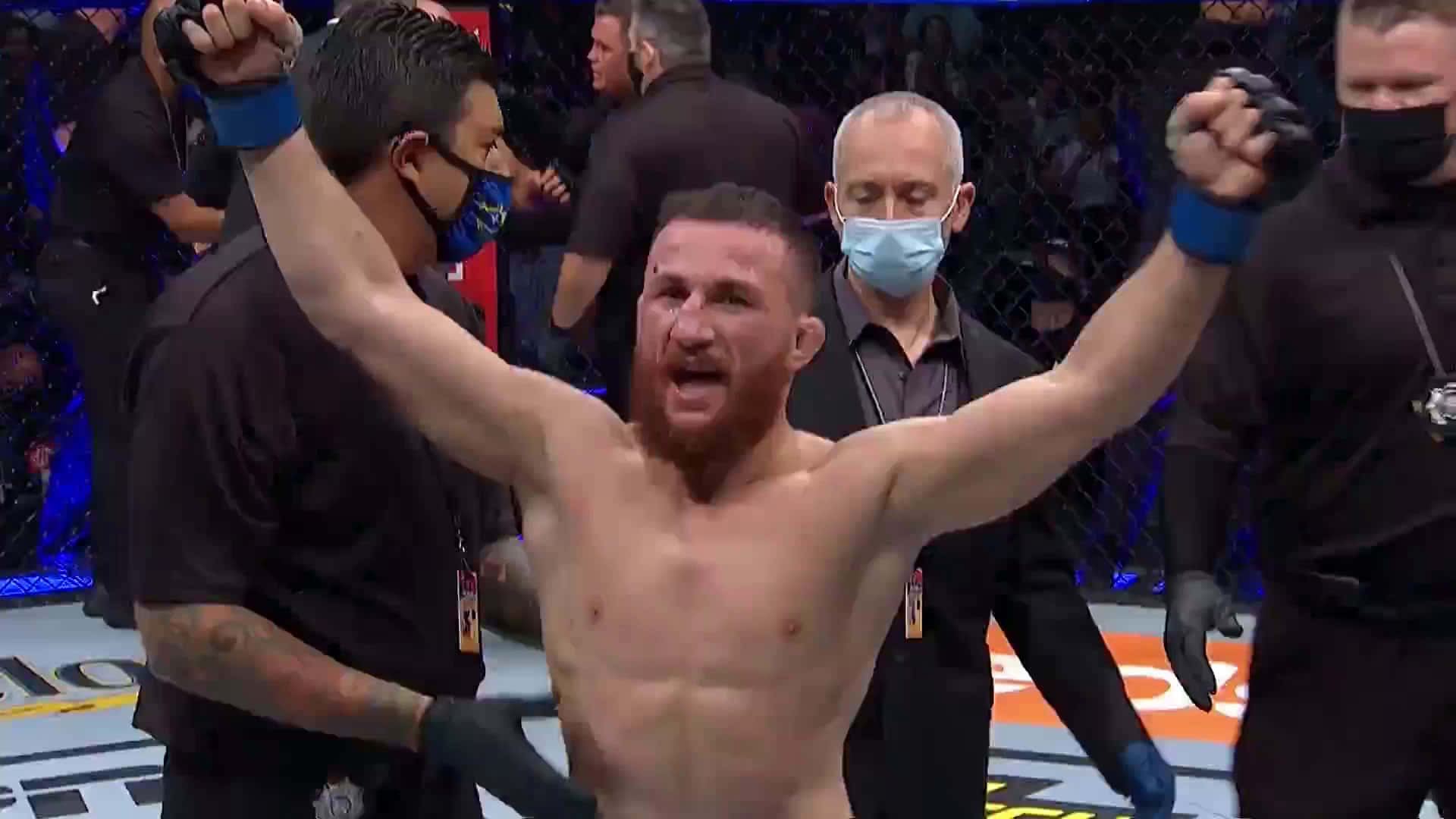 Merab Dvalishvili, octagon, masked officials, Full HD Desktop Wallpaper