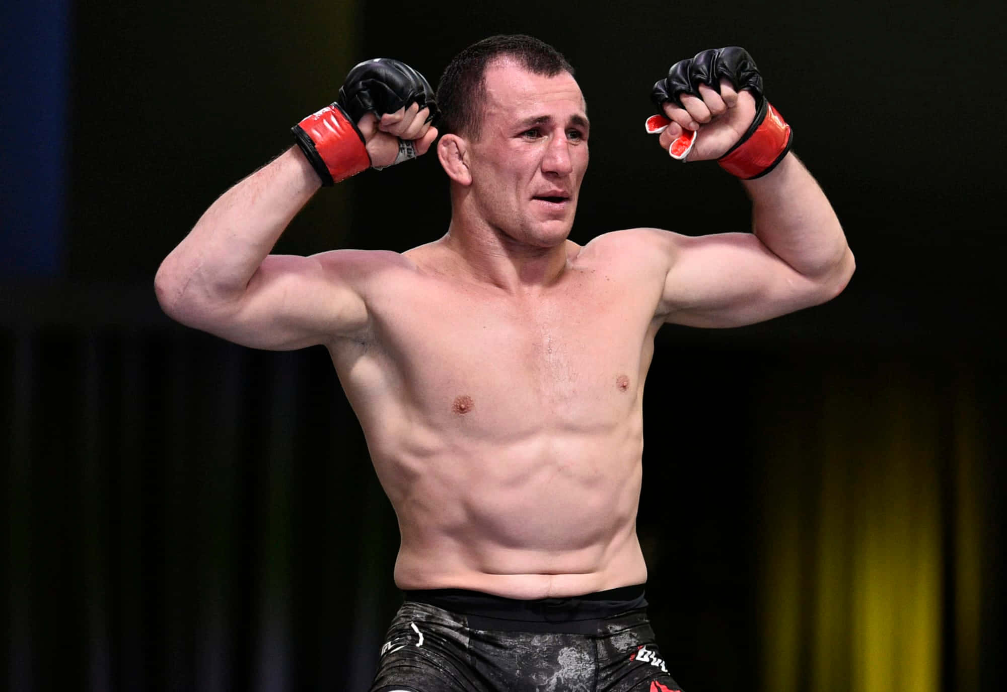 Merab Dvalishvili, red and black gloves, arena lights, Full HD Desktop Wallpaper