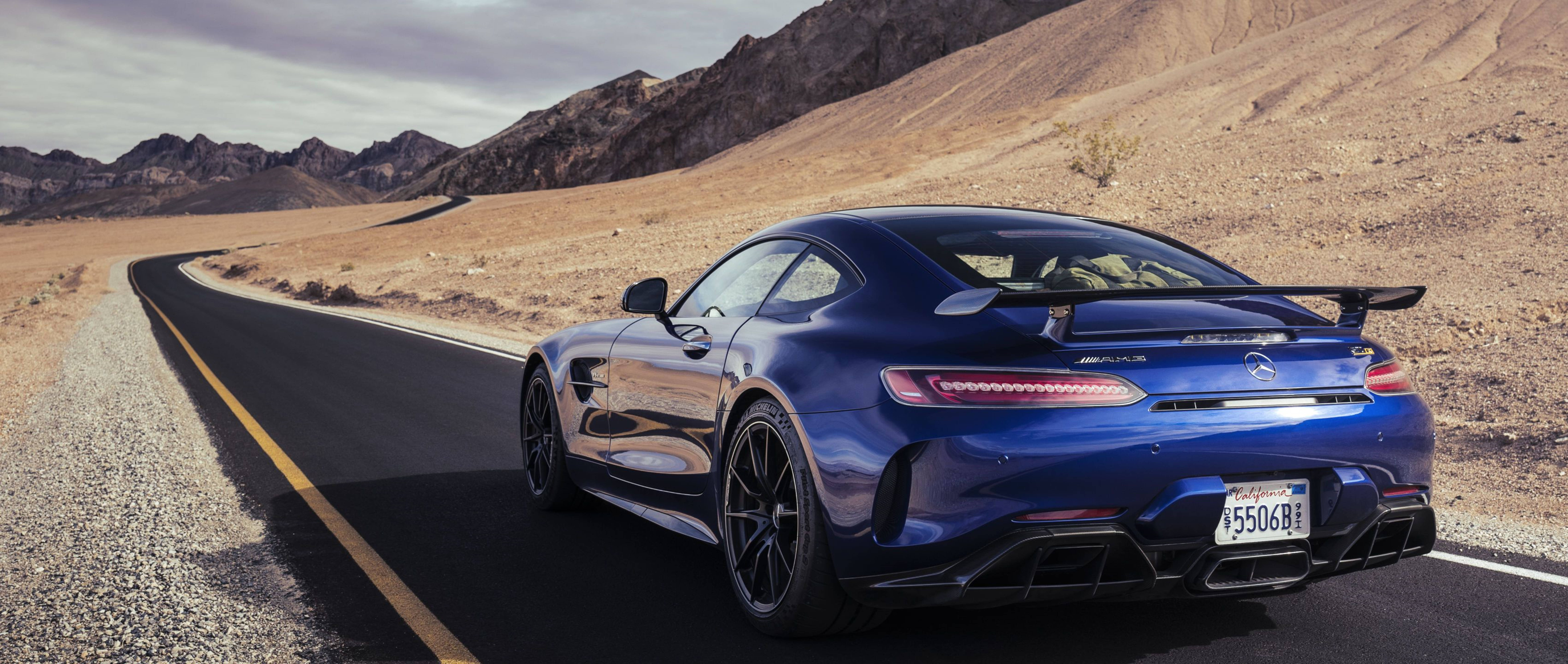 Mercedes AMG, blue car, back view, 8K Desktop Wallpaper