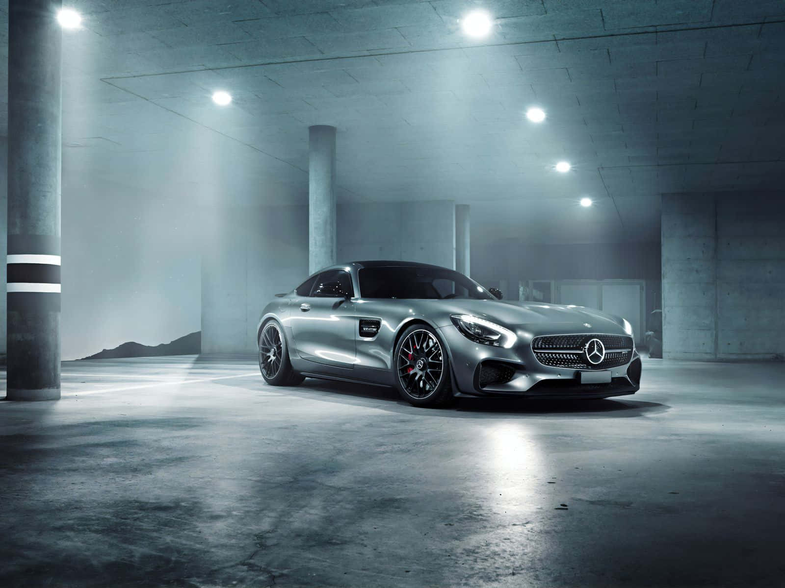 Mercedes-AMG GT, silver, spotlights, HD Desktop Wallpaper