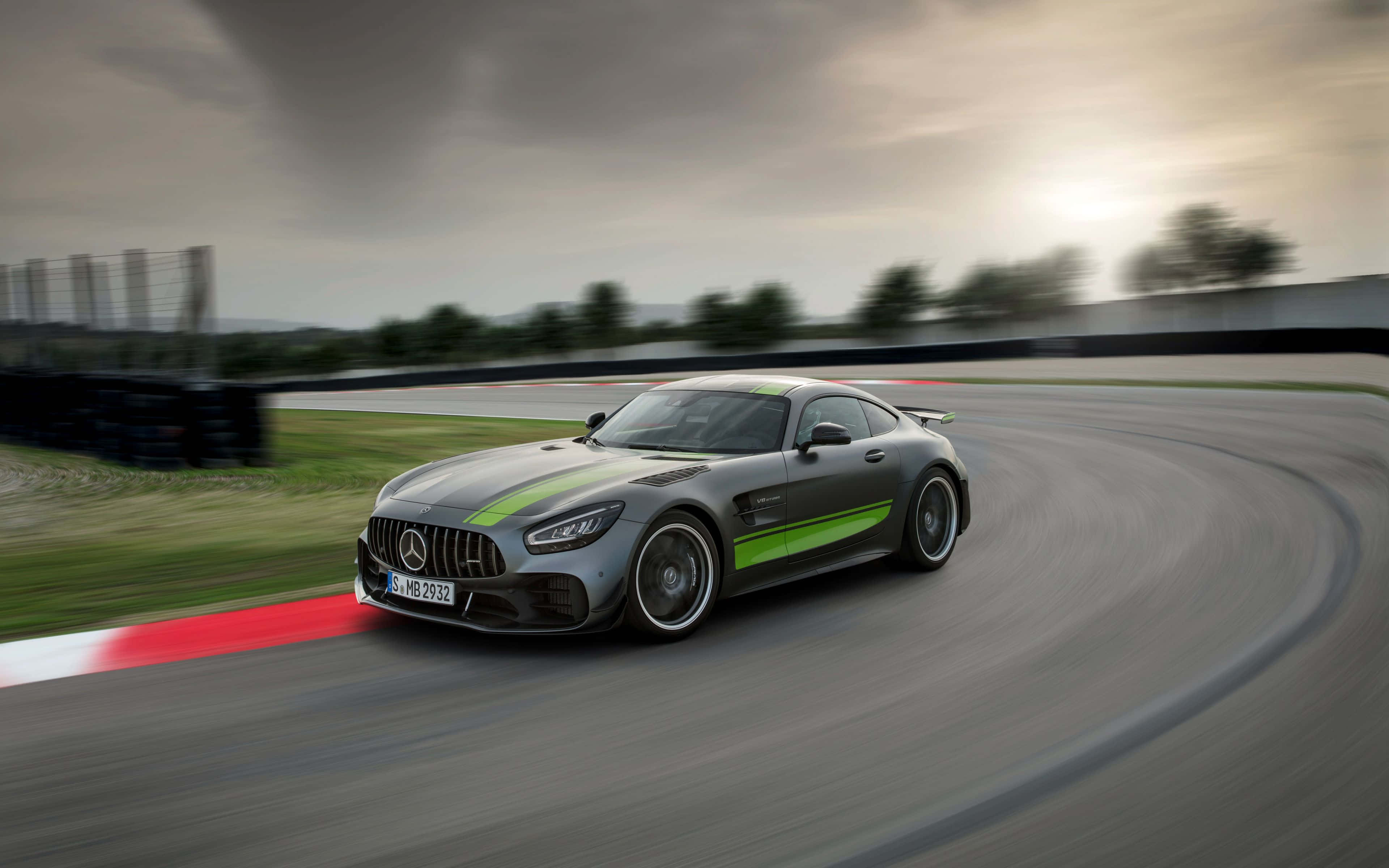 Mercedes-AMG GT, gray, green stripes, 4K Desktop Wallpaper