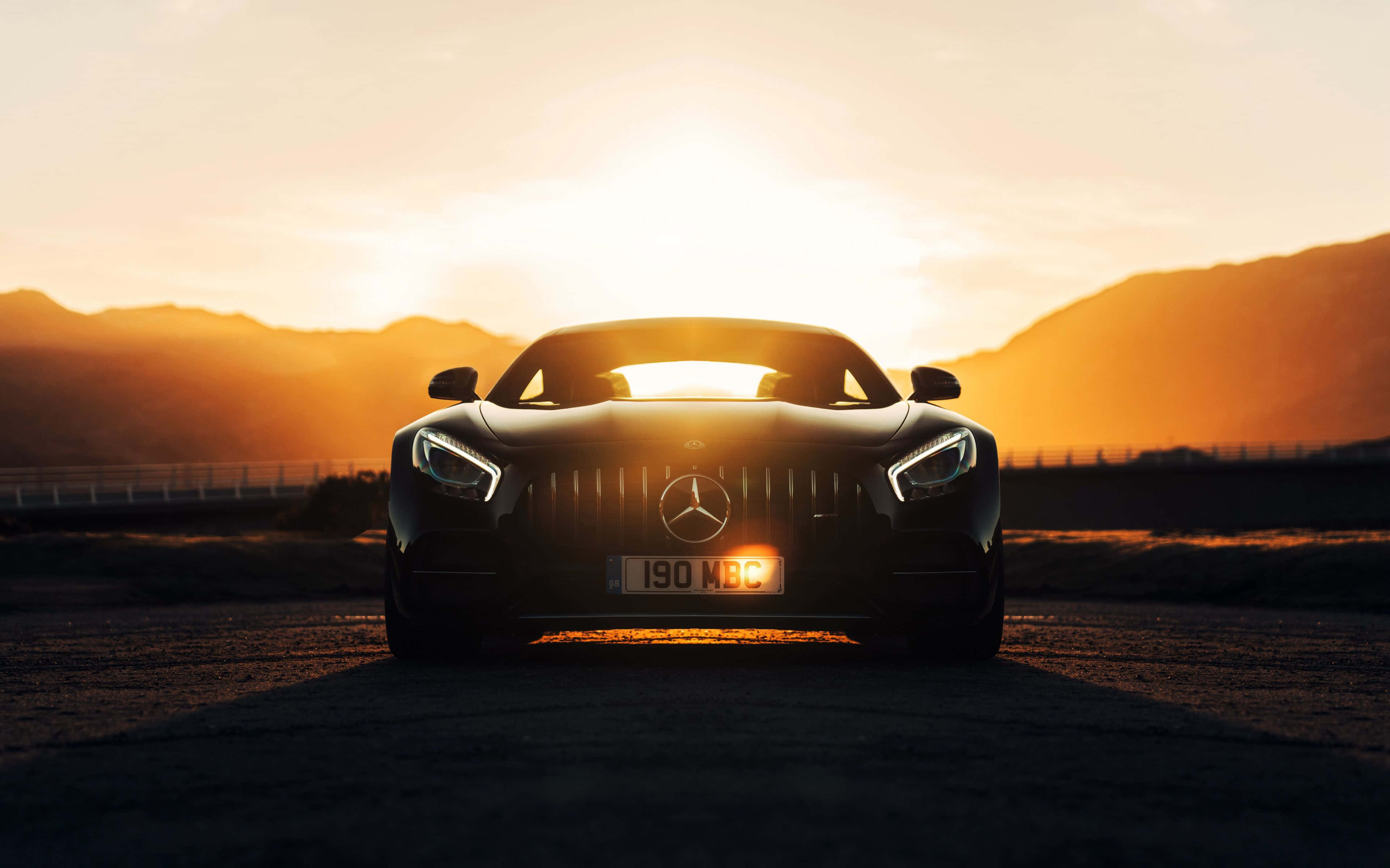 Mercedes-AMG GT, black, sunset, 4K Desktop Wallpaper