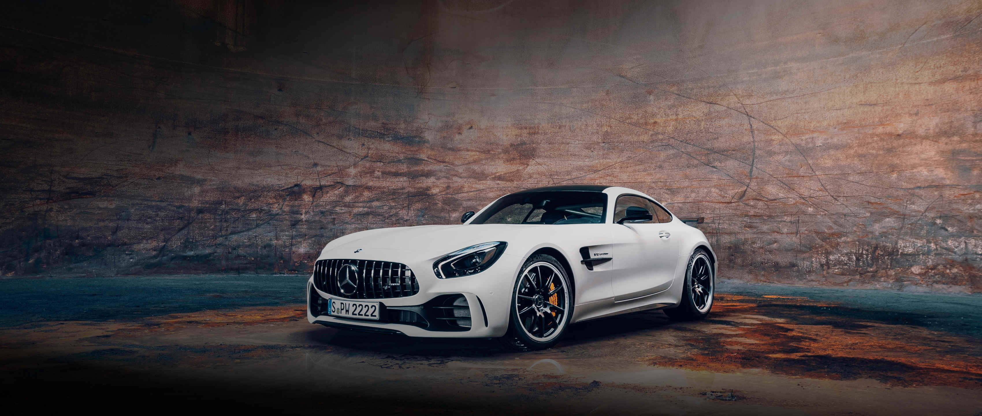 Mercedes-AMG GT, white, industrial tunnel, 2K Desktop Wallpaper