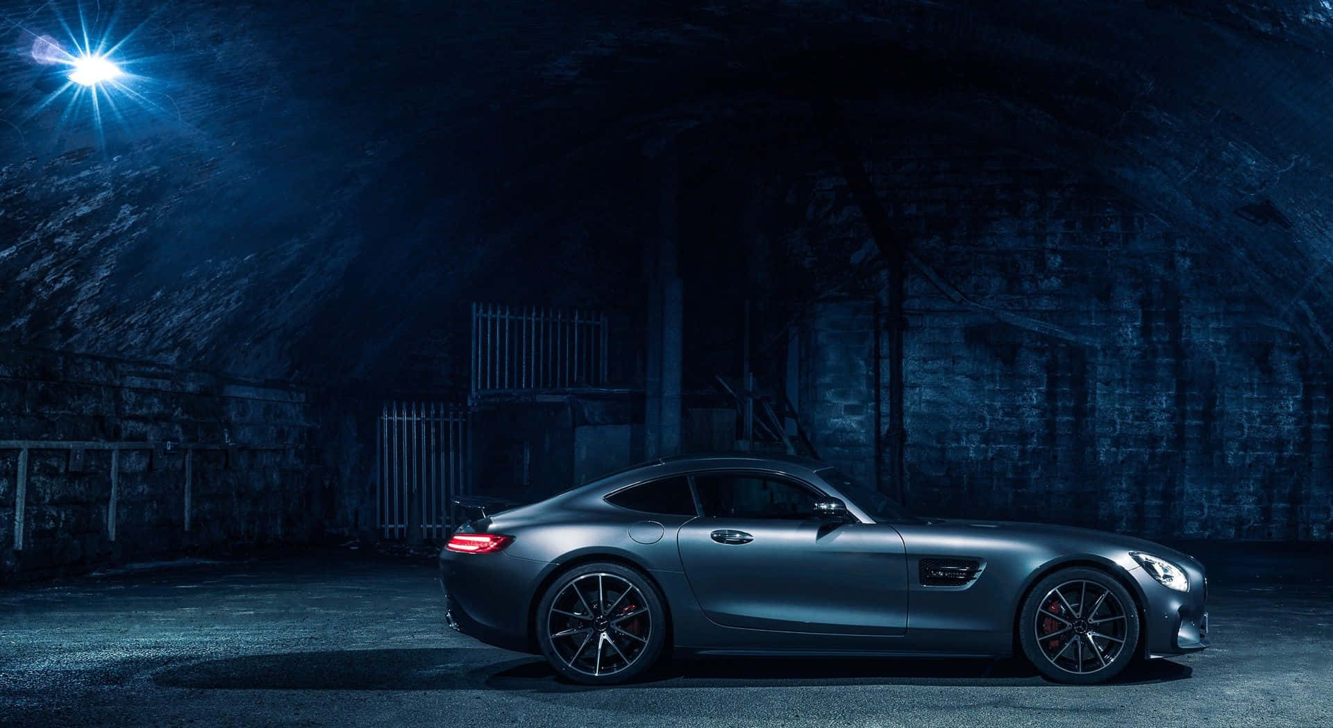 Mercedes AMG GT, matte gray, single bright spotlight, Full HD Desktop Wallpaper