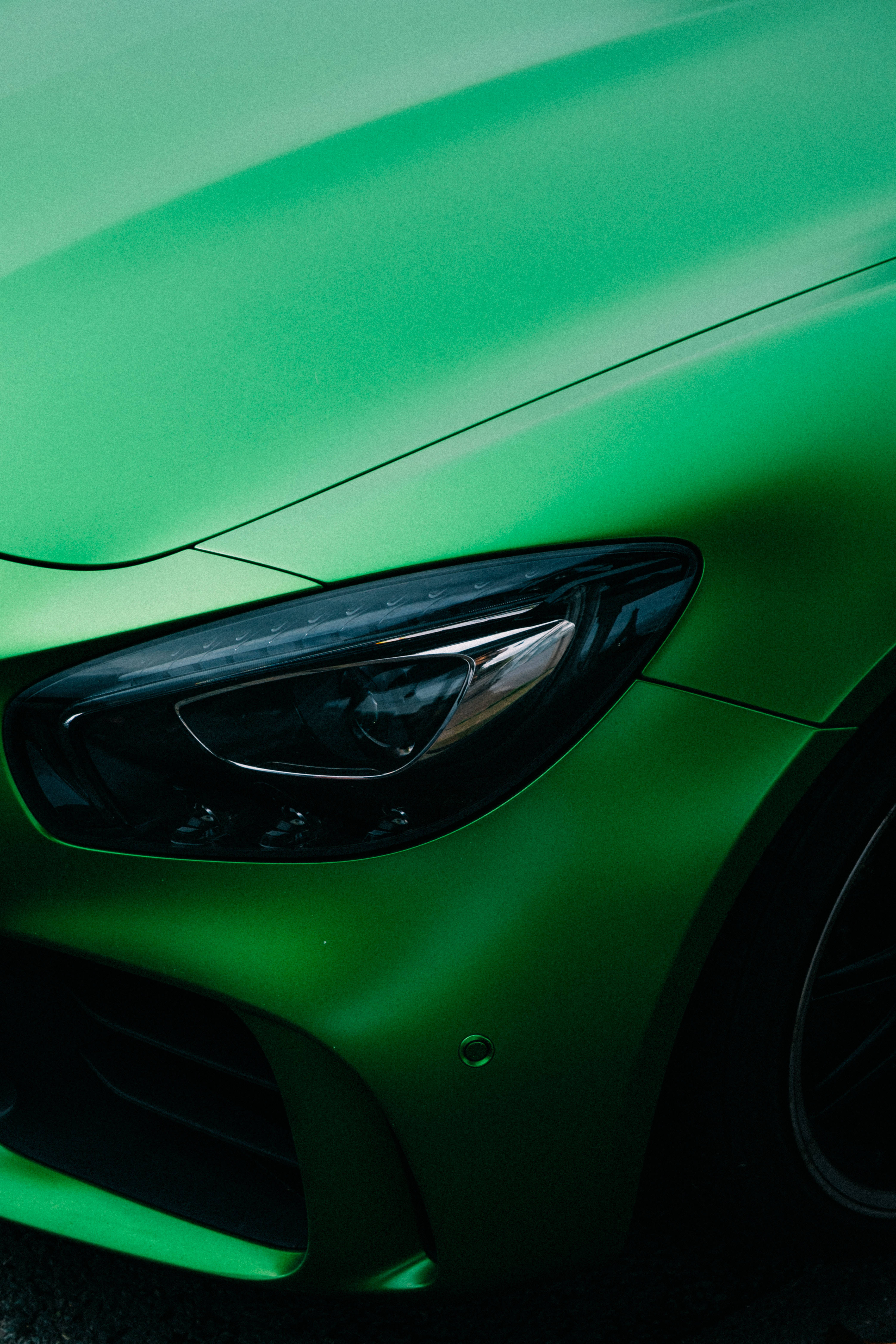 Green Mercedes AMG iPhone, matte green, headlight, 5K Phone Wallpaper