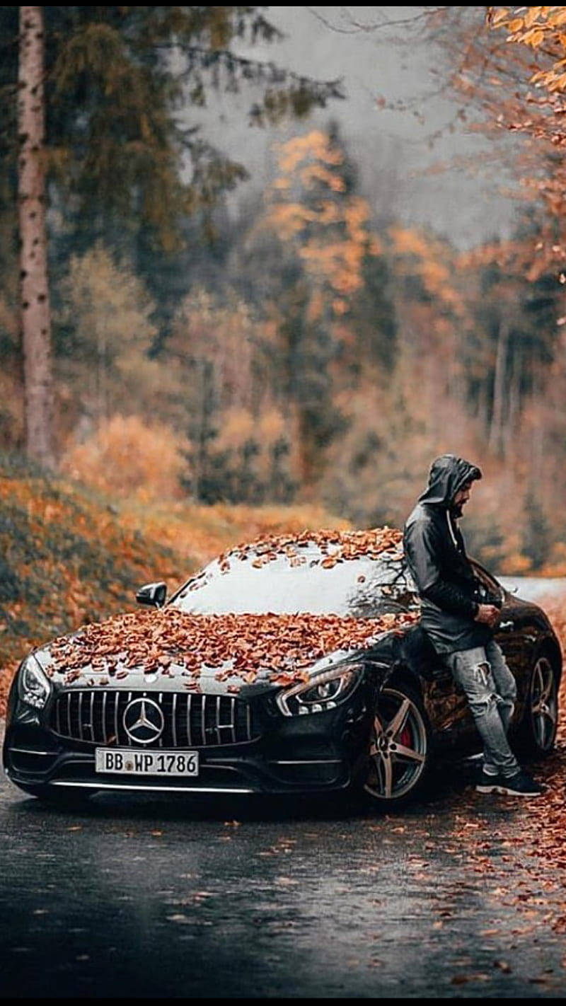 Mercedes AMG, black, autumn leaves, HD Phone Wallpaper